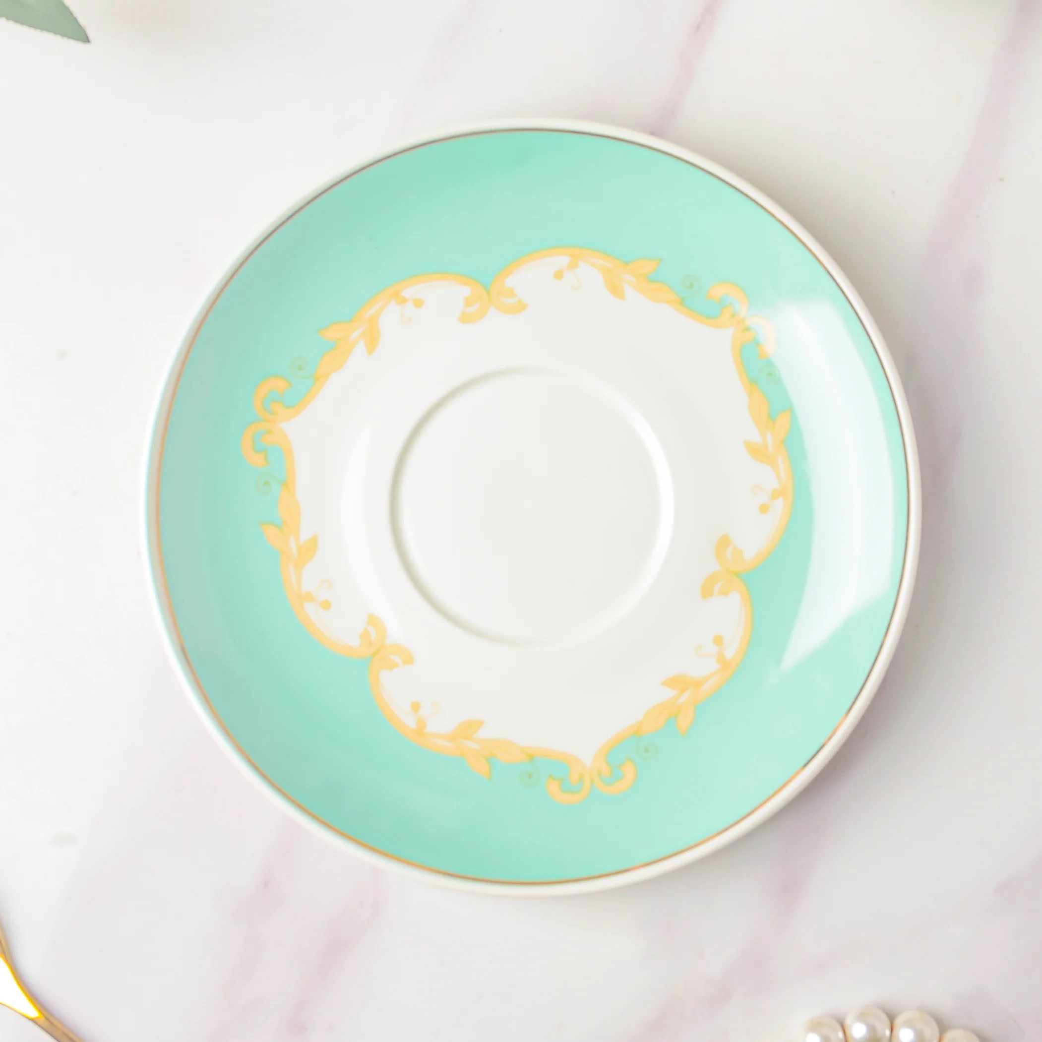 Lined English Teacup And Saucer Set Turquoise 150 ml - Image 6