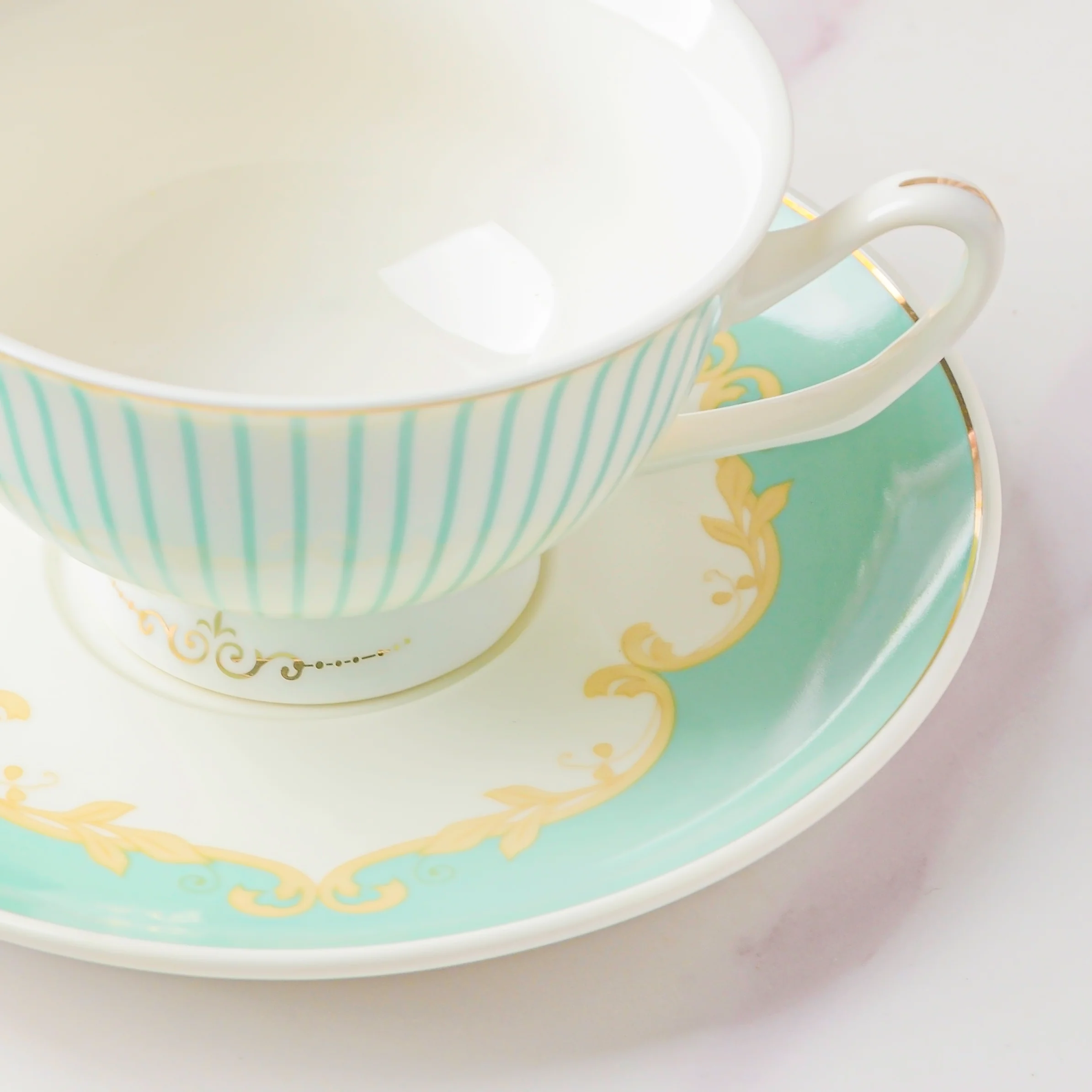 Lined English Teacup And Saucer Set Turquoise 150 ml - Image 7