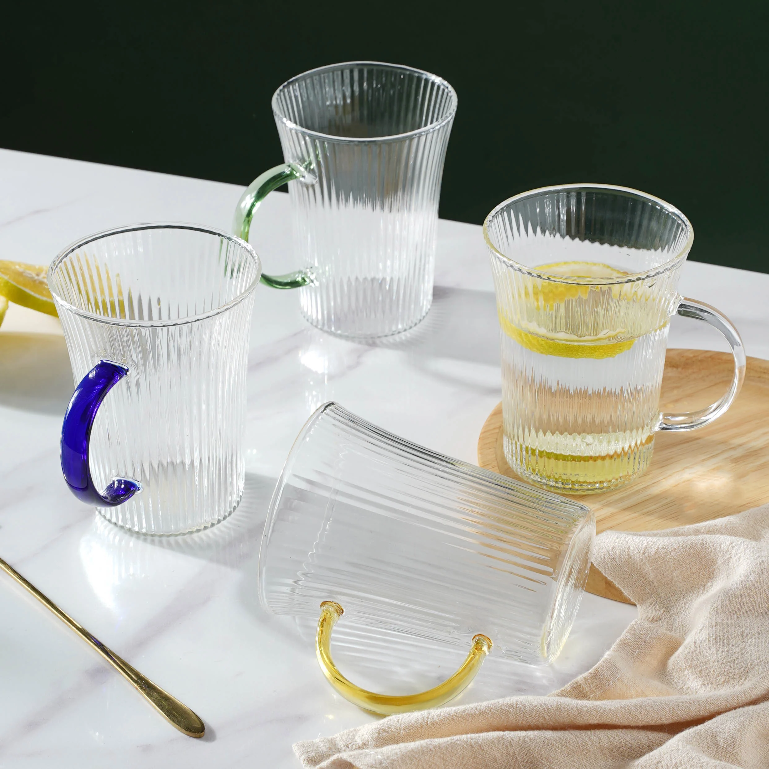 Lined Glass Tea Cup Set Of 2 - Image 4