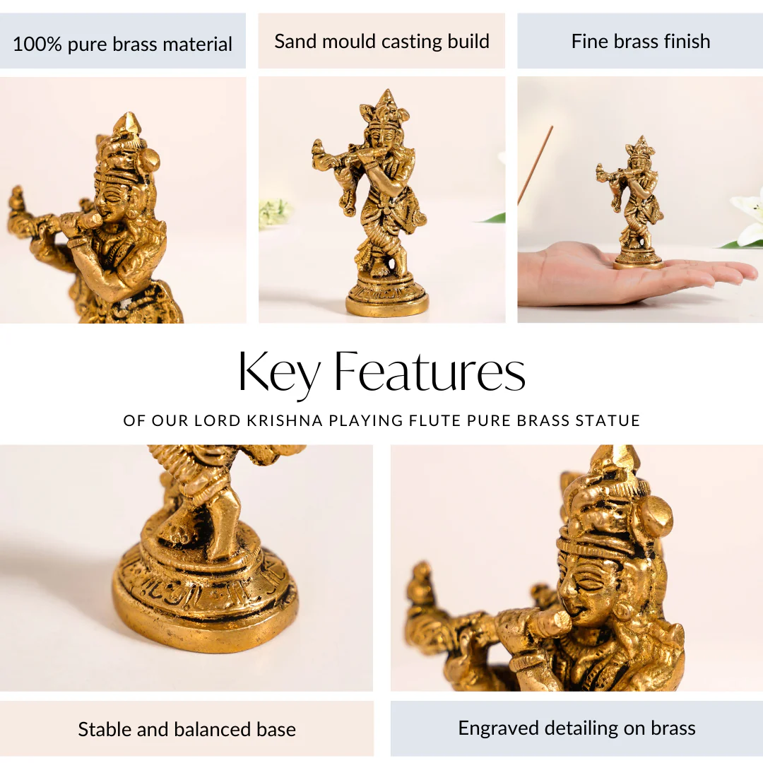 Lord Krishna Playing Flute Pure Brass Statue - Image 5