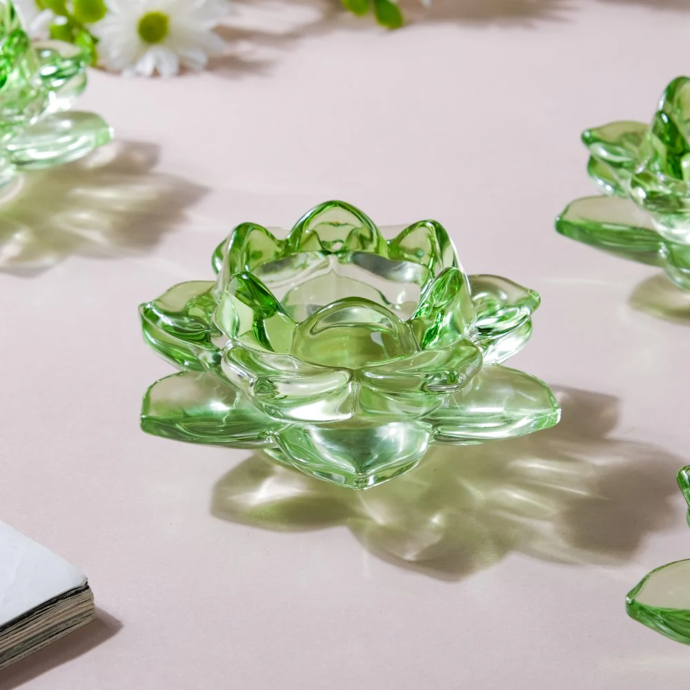 Lotus Glass Tea Light Holder Green Set of 6 - Image 7