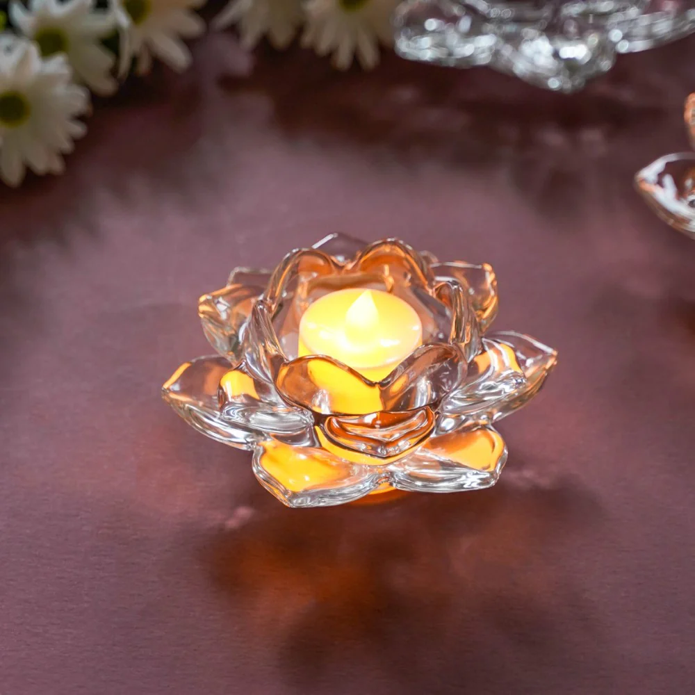 Lotus Glass Tea Light Holder Transparent Set Of 6 - Image 6