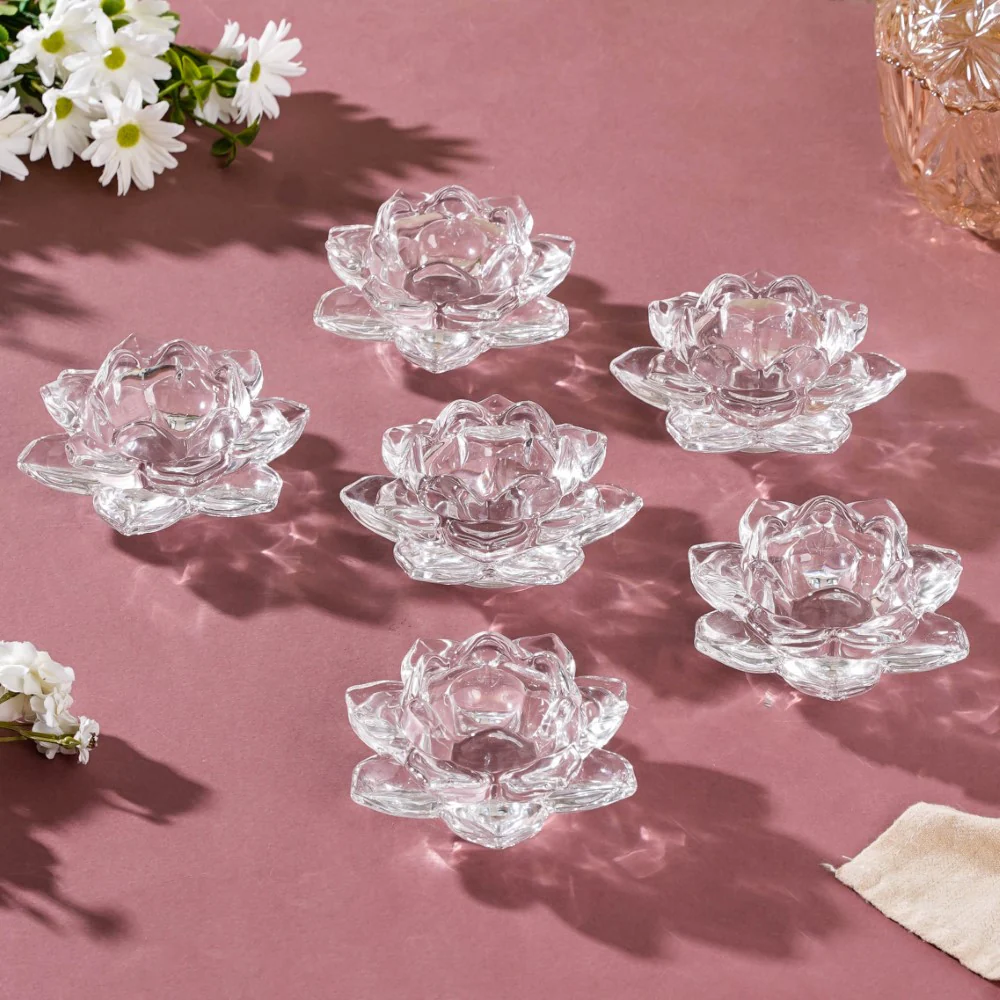 Lotus Glass Tea Light Holder Transparent Set Of 6 - Image 8