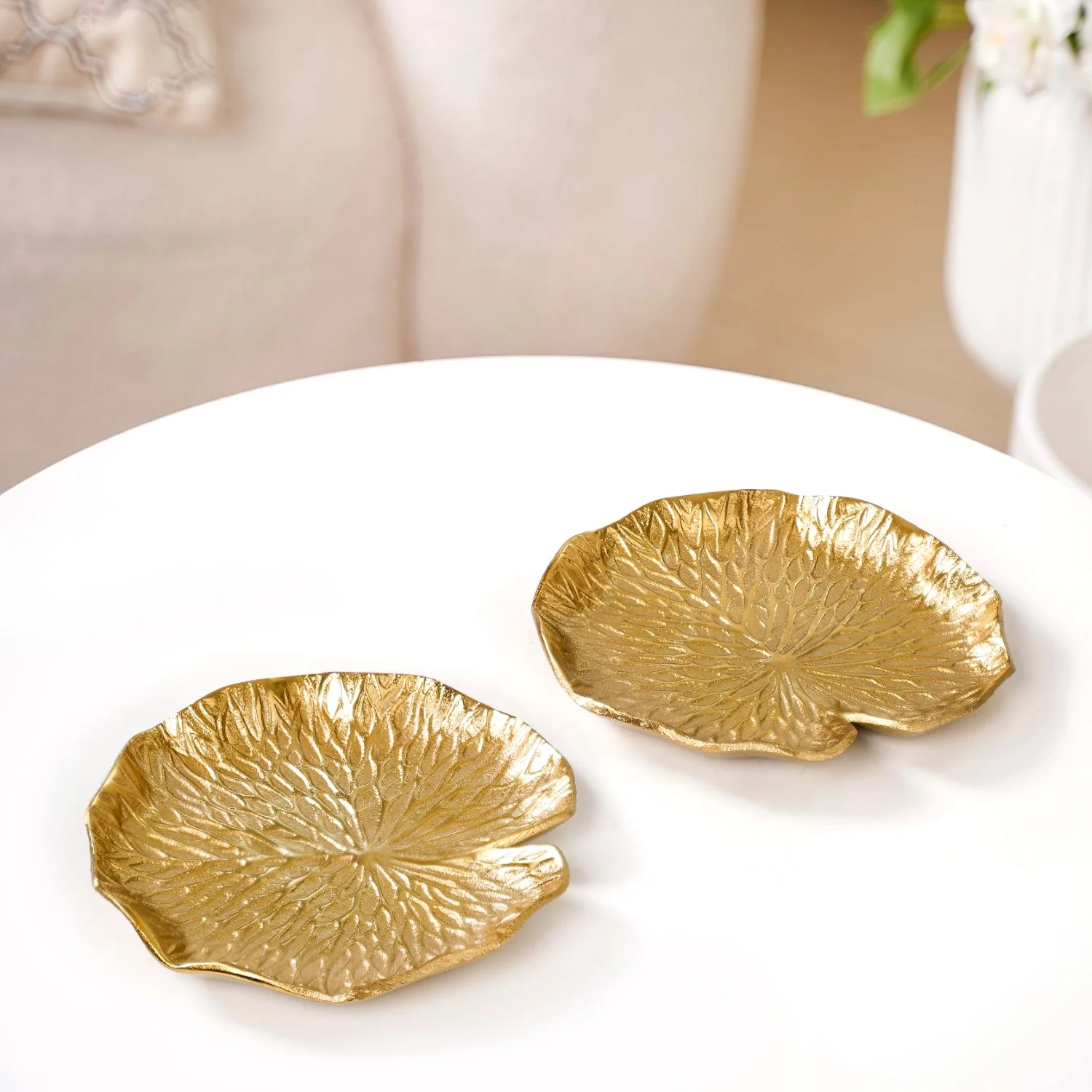 Lotus Leaf Metal Trinket Tray Gold Set Of 2 - Image 10
