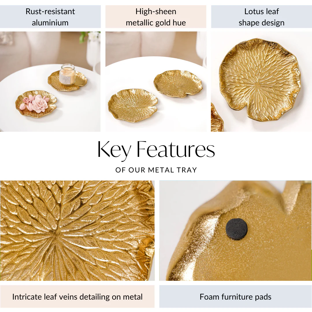 Lotus Leaf Metal Trinket Tray Gold Set Of 2 - Image 5
