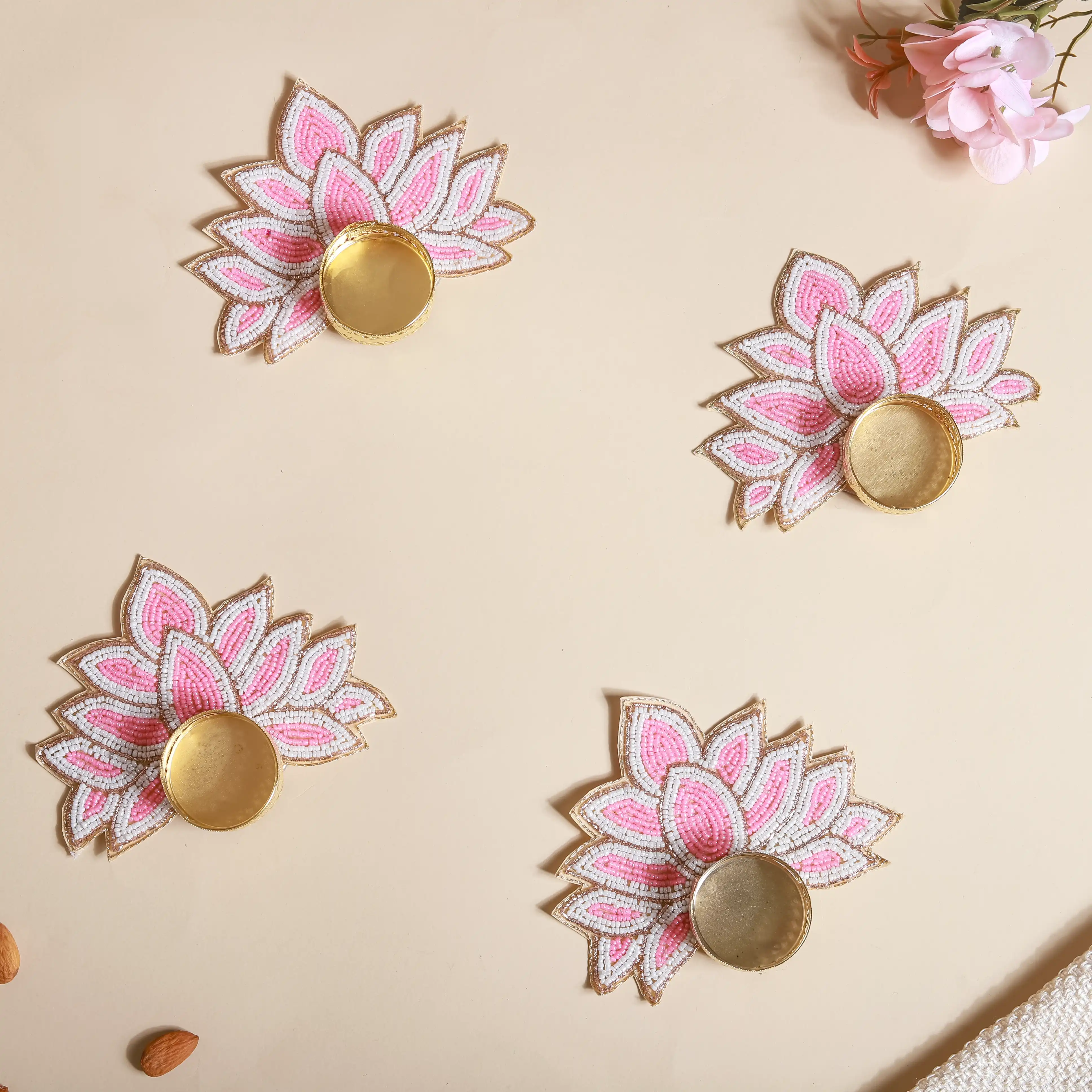 Lotus Tealight Holder Set of 4 Pink - Image 2