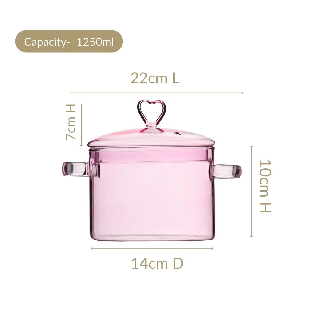 Love Pink Borosilicate Glass Cooking Pot 1250ml - Image 4