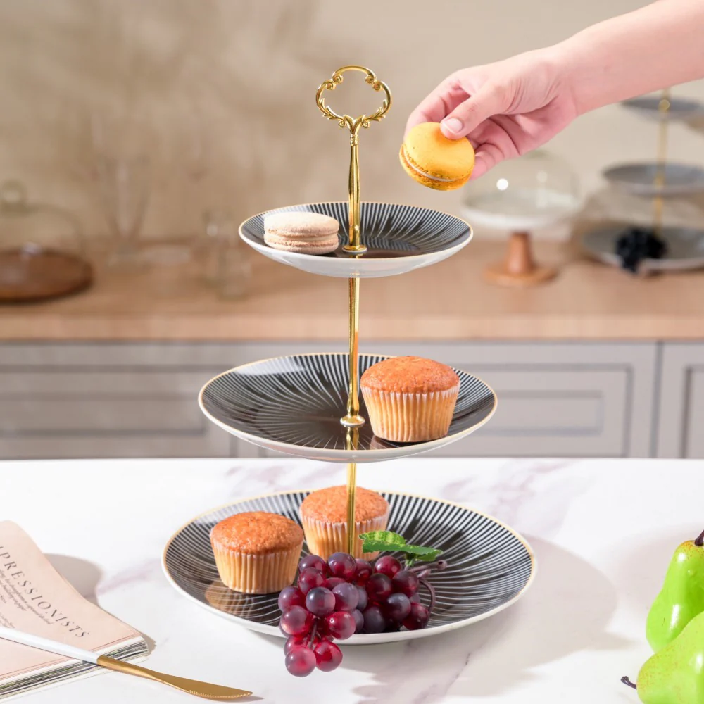Lunaria Ceramic 3 Tier Dessert Stand Black And White - Image 2