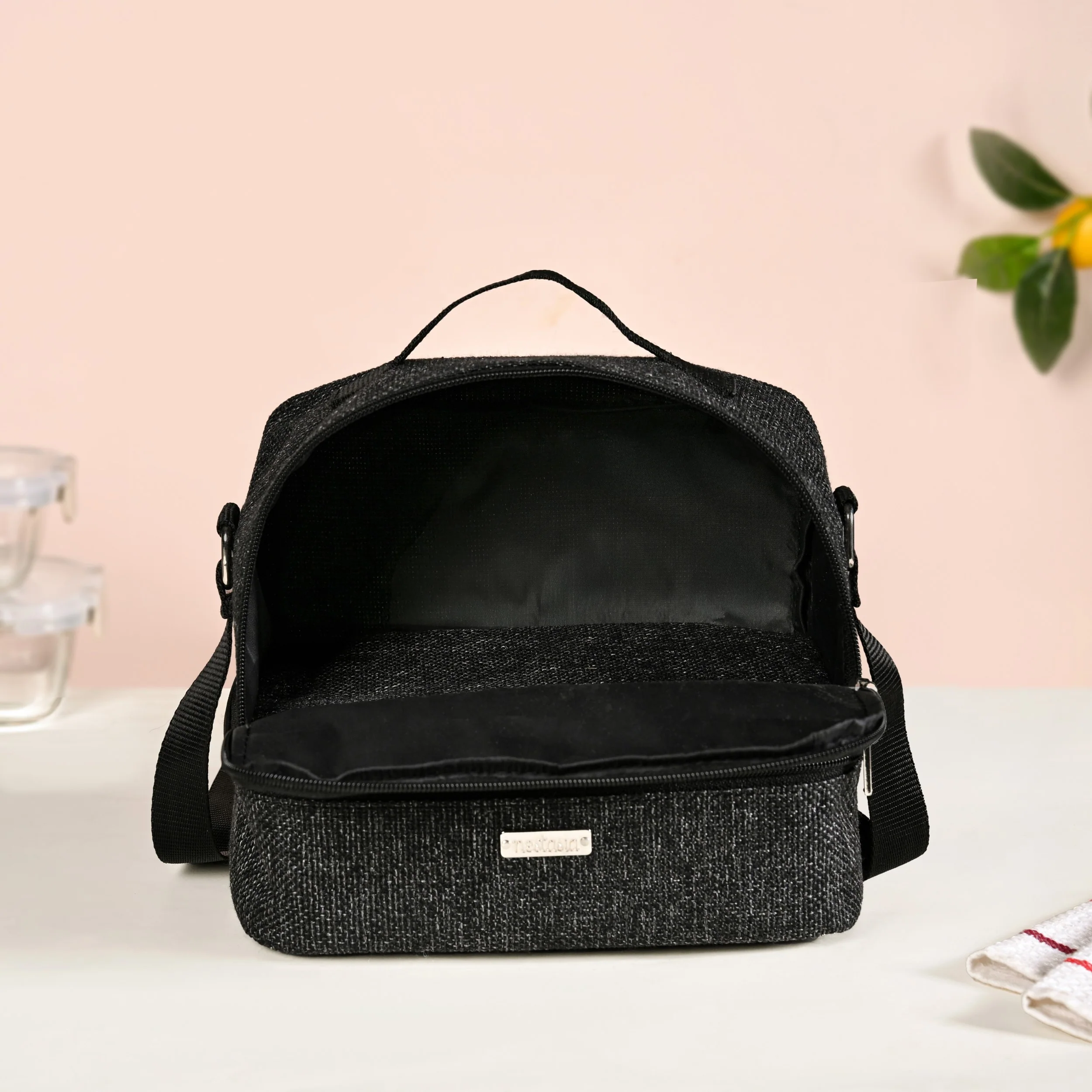 Lunchmate Dual Compartment Insulated Jute Lunch Bag Black - Image 7