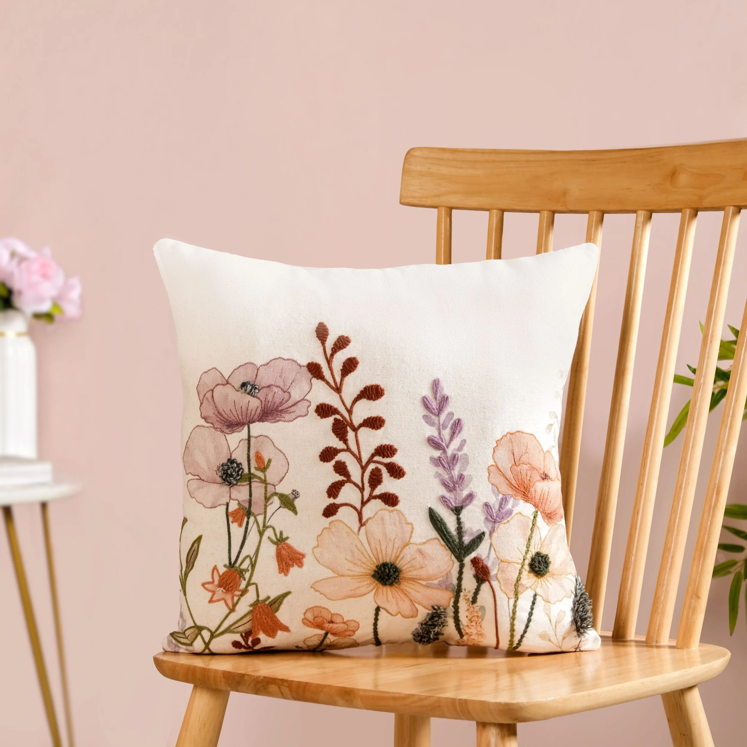 Lush Botanica Embroidered Cotton Slub Cushion Cover 40x40cm