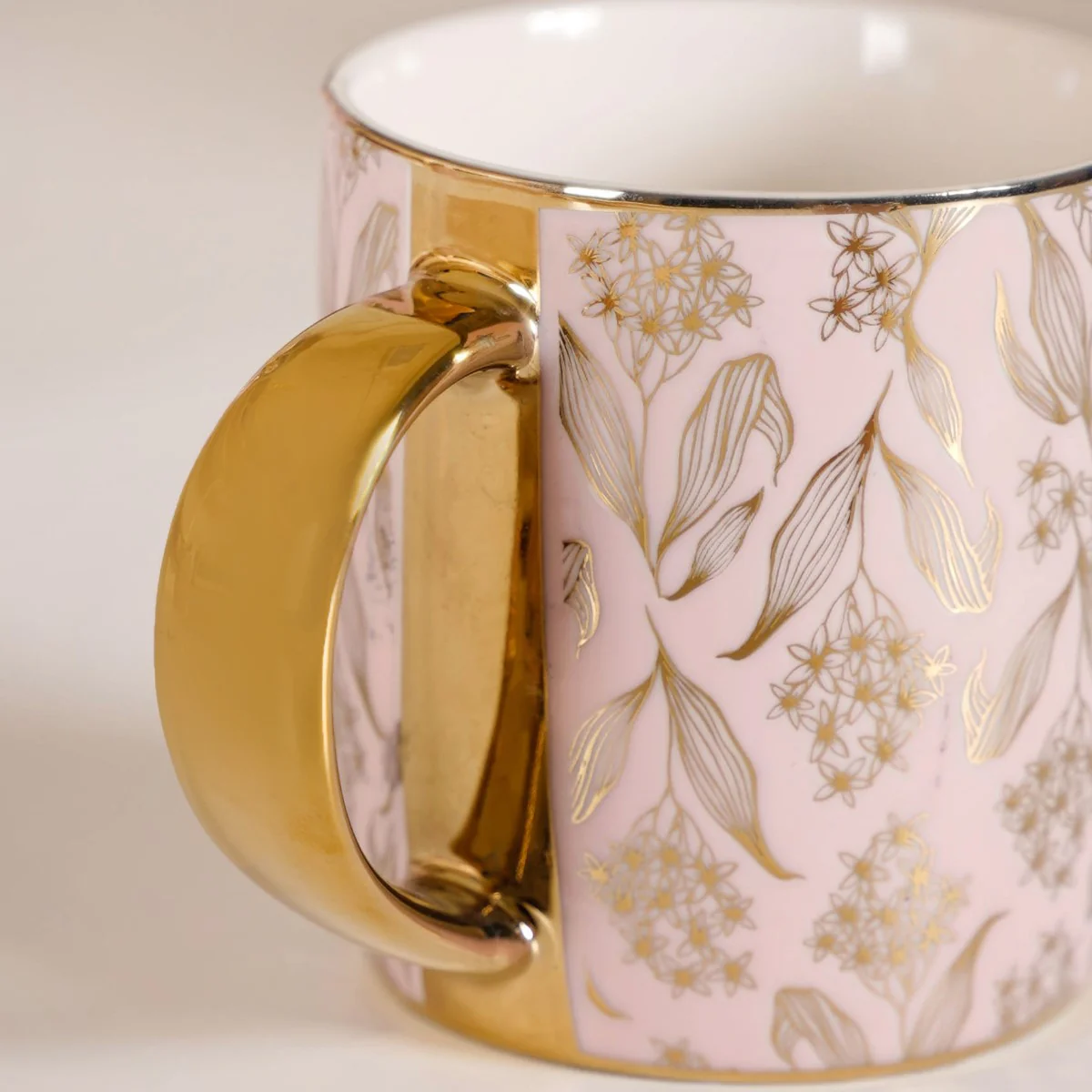 Luxe Ceramic Floral Teacup Set of 6 Pink Gold 350ml - Image 11