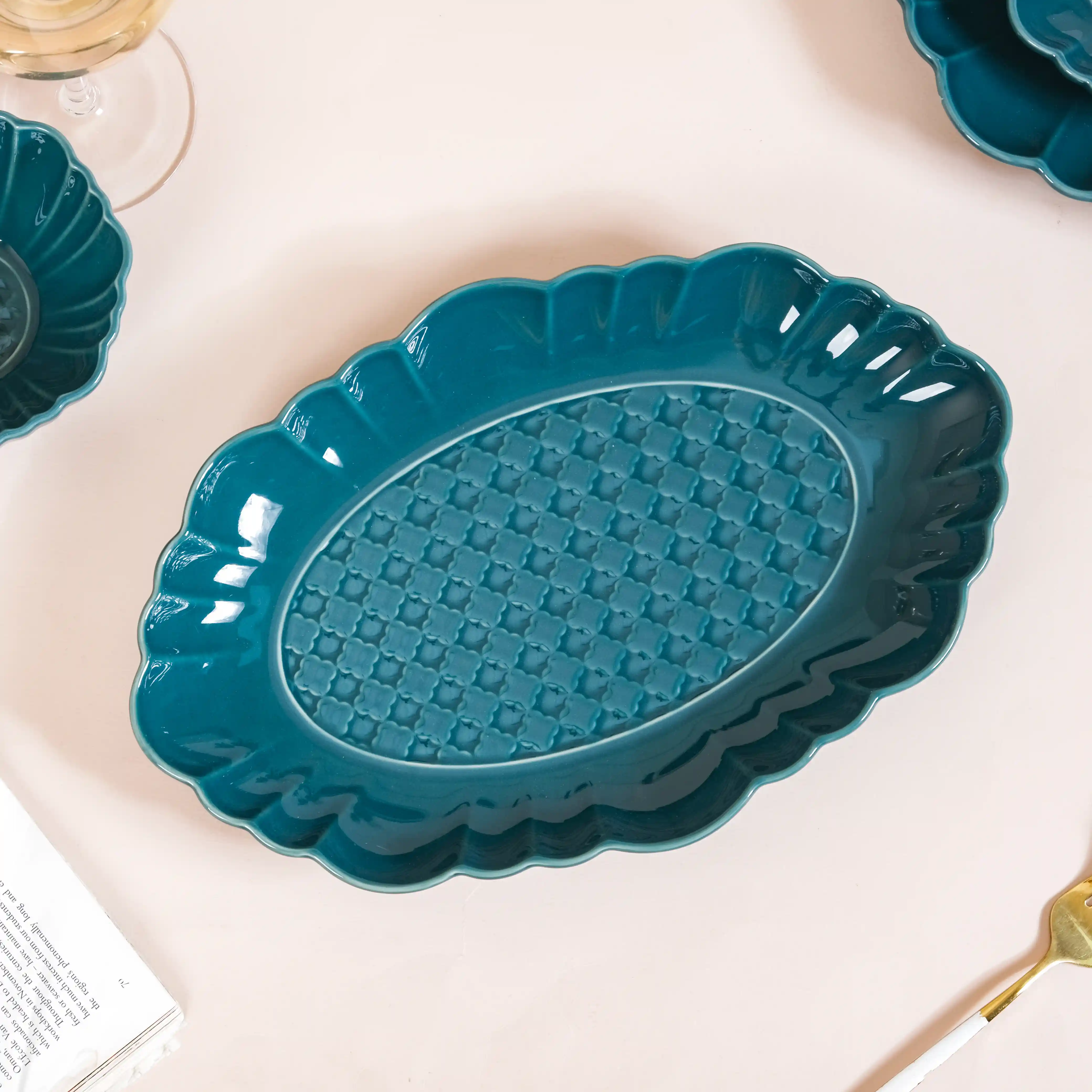 Luxe Moroccan 28-Piece Ceramic Dinnerware For 6 Dark Green - Image 13