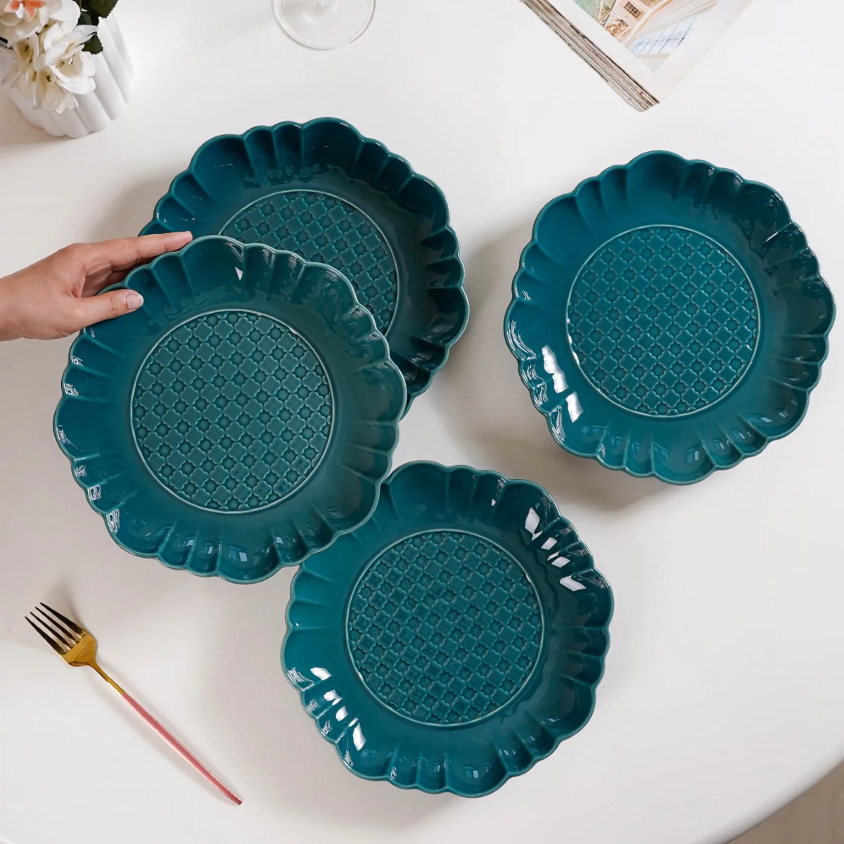 Luxe Moroccan Round Dinner Plate Dark Green Set Of 4 10 Inch - Image 2