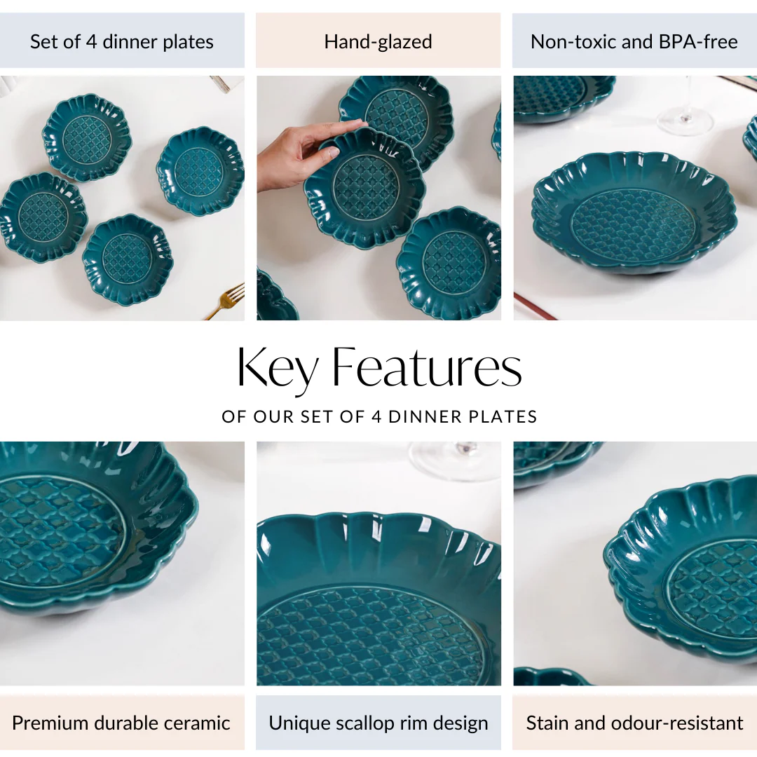 Luxe Moroccan Round Dinner Plate Dark Green Set Of 4 10 Inch - Image 4