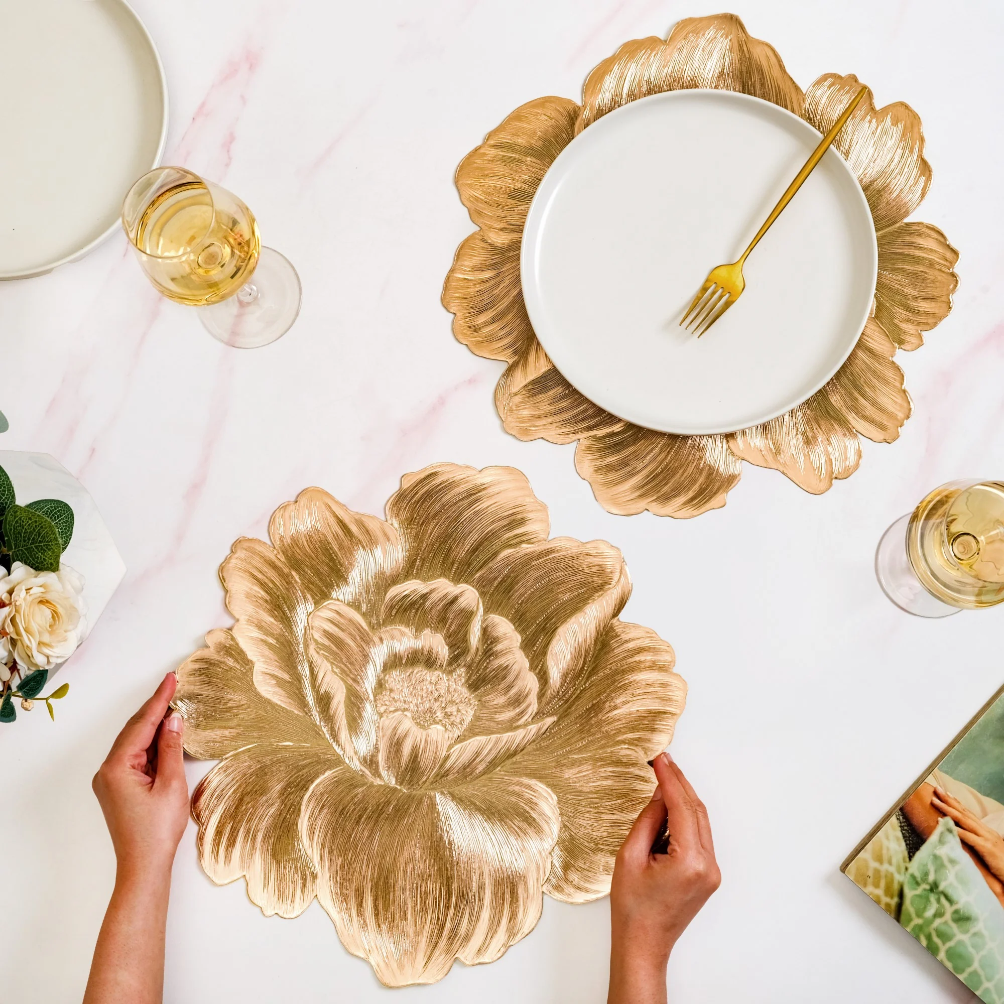 Luxe Peony Bloom Gold Table Mat Set Of 6 - Image 4