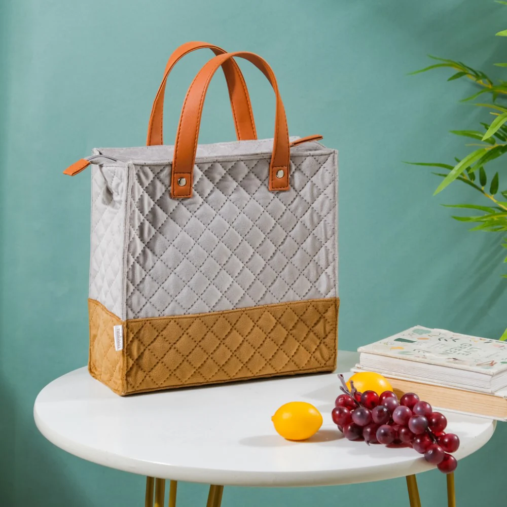 Luxe Velvet Lunch Bag Grey And Brown - Image 13