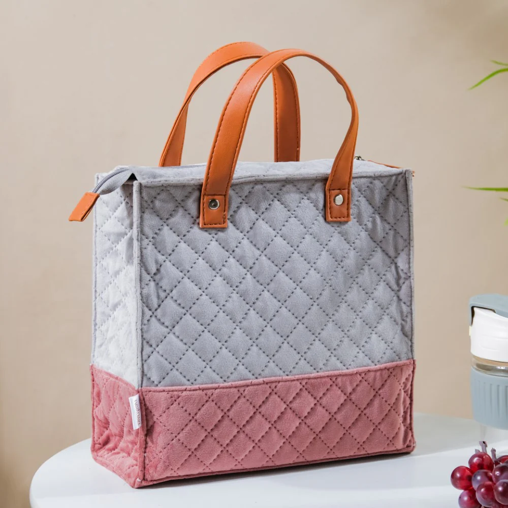 Luxe Velvet Lunch Bag Grey And Pink - Image 11