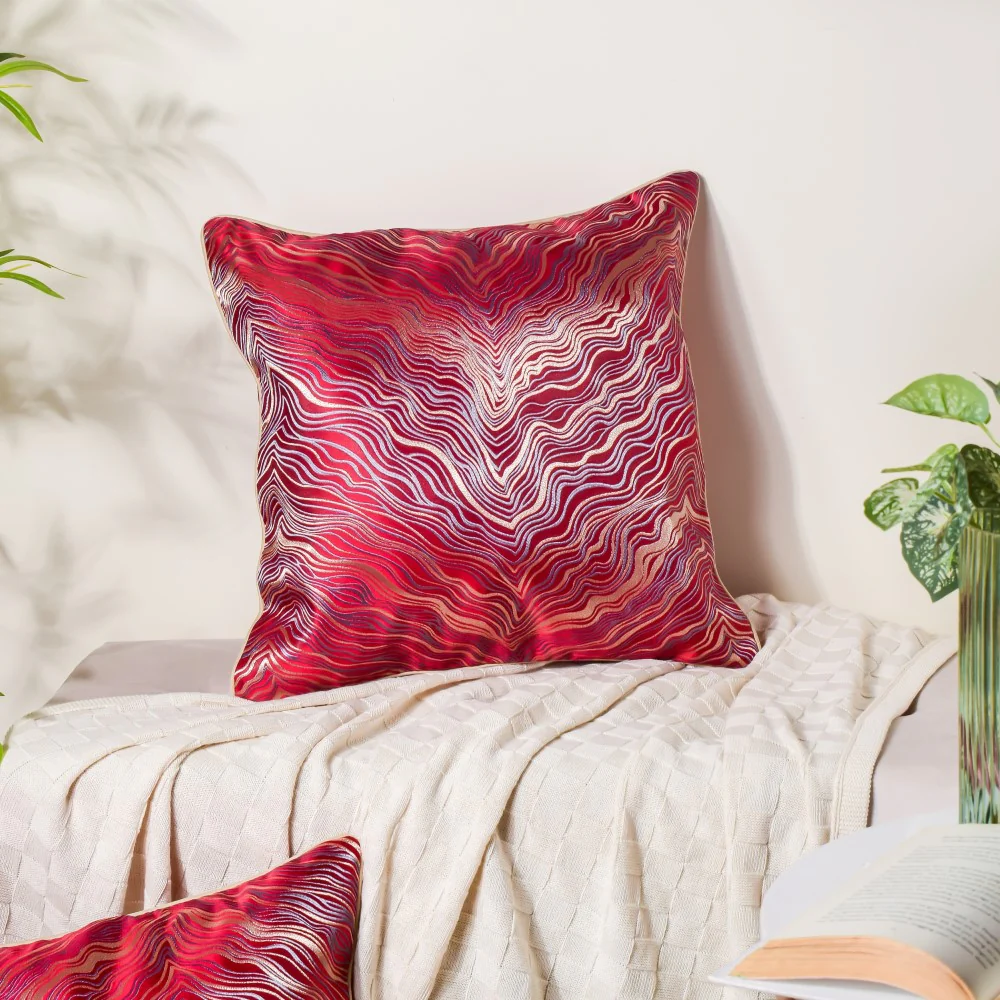 Luxury Embroidered Cushion Cover Red Set of 2 17x17 Inch - Image 5