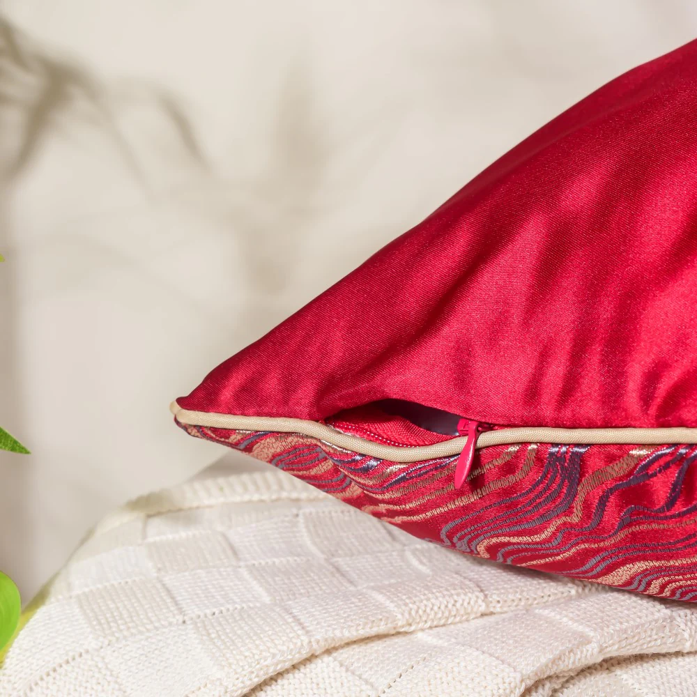Luxury Embroidered Cushion Cover Red Set of 2 17x17 Inch - Image 6