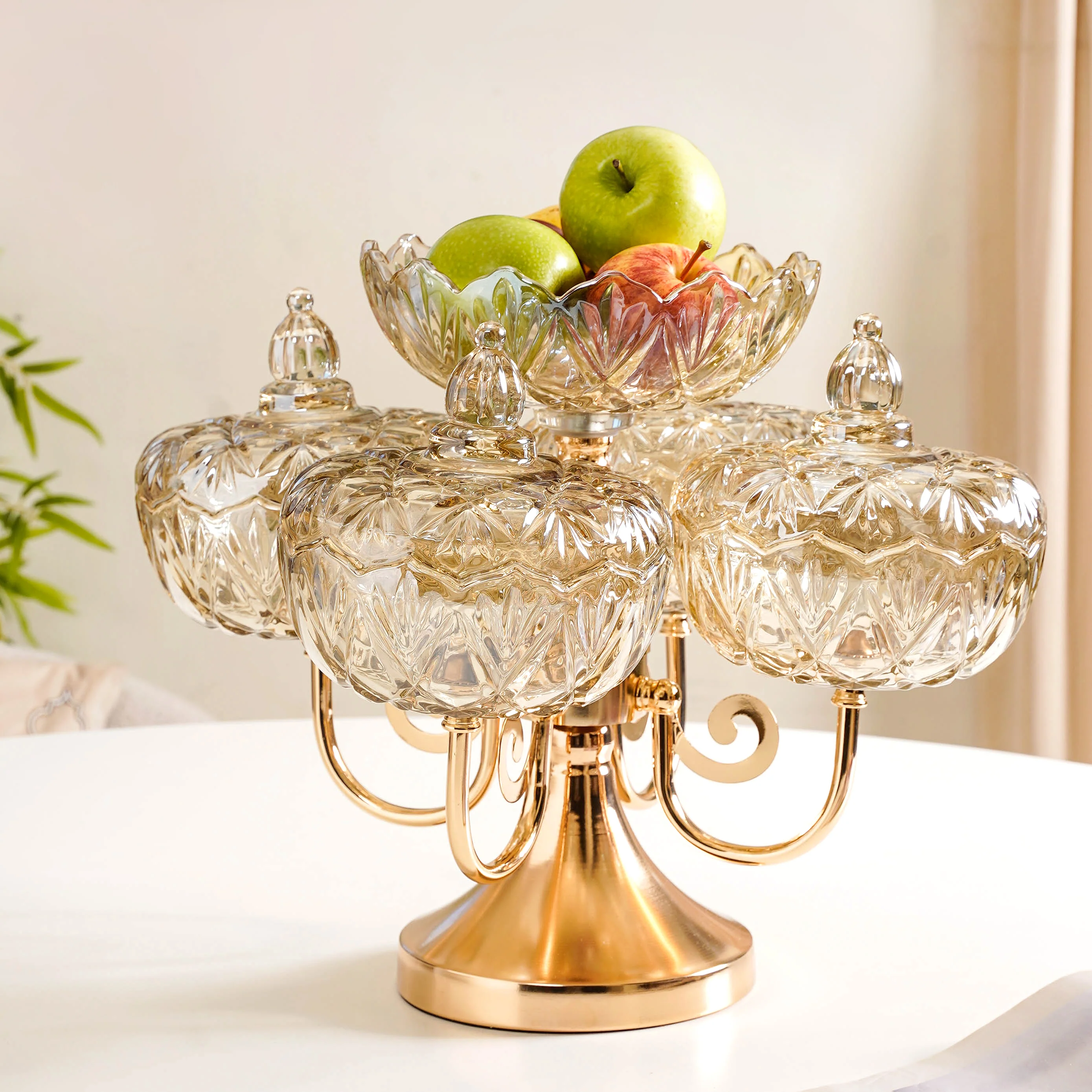 Luxury Glass Bowls Set of 5 With Lid And Rotating Stand - Image 12