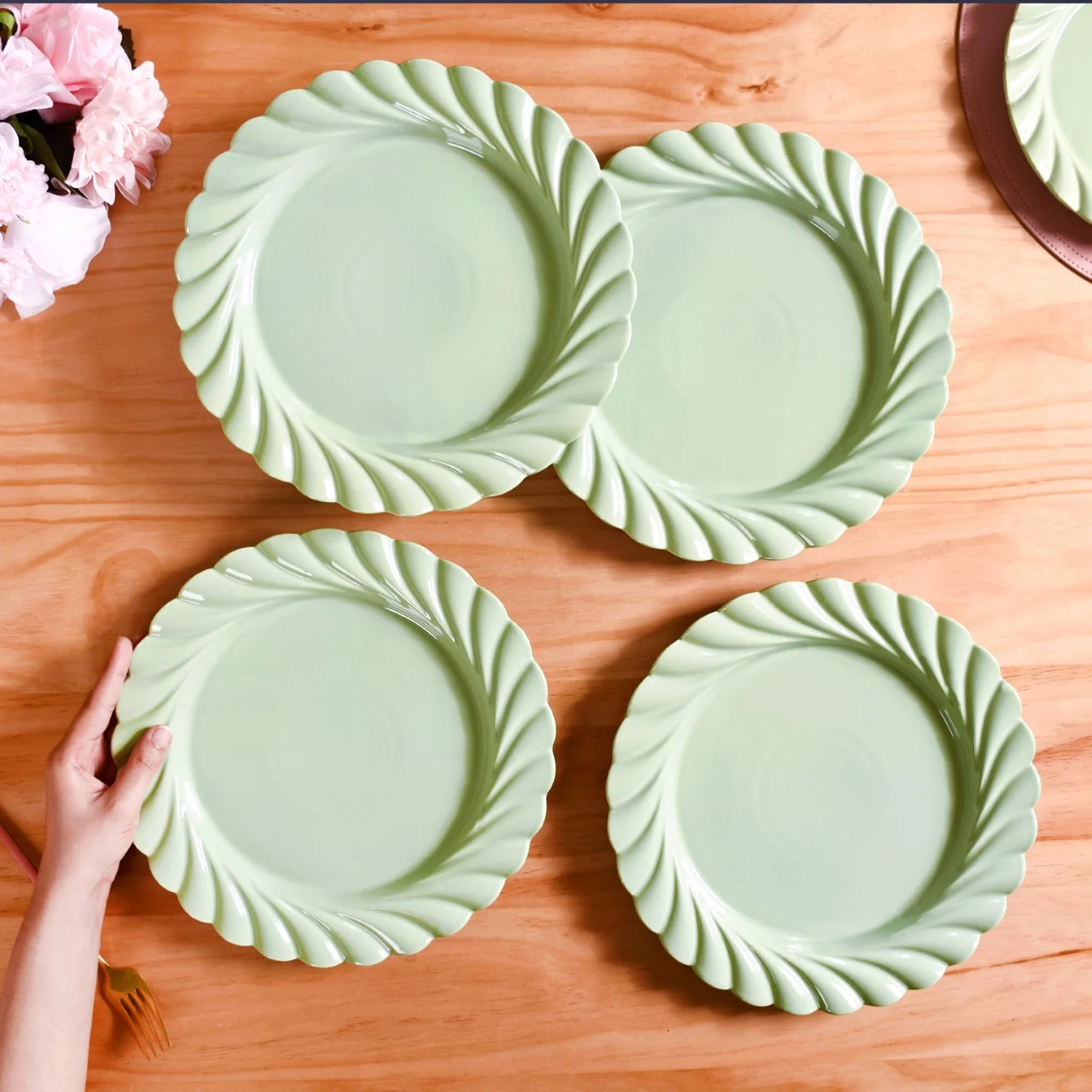 Luxury Lao Dinner Plates Set Of 4 Green 11 Inch - Image 3