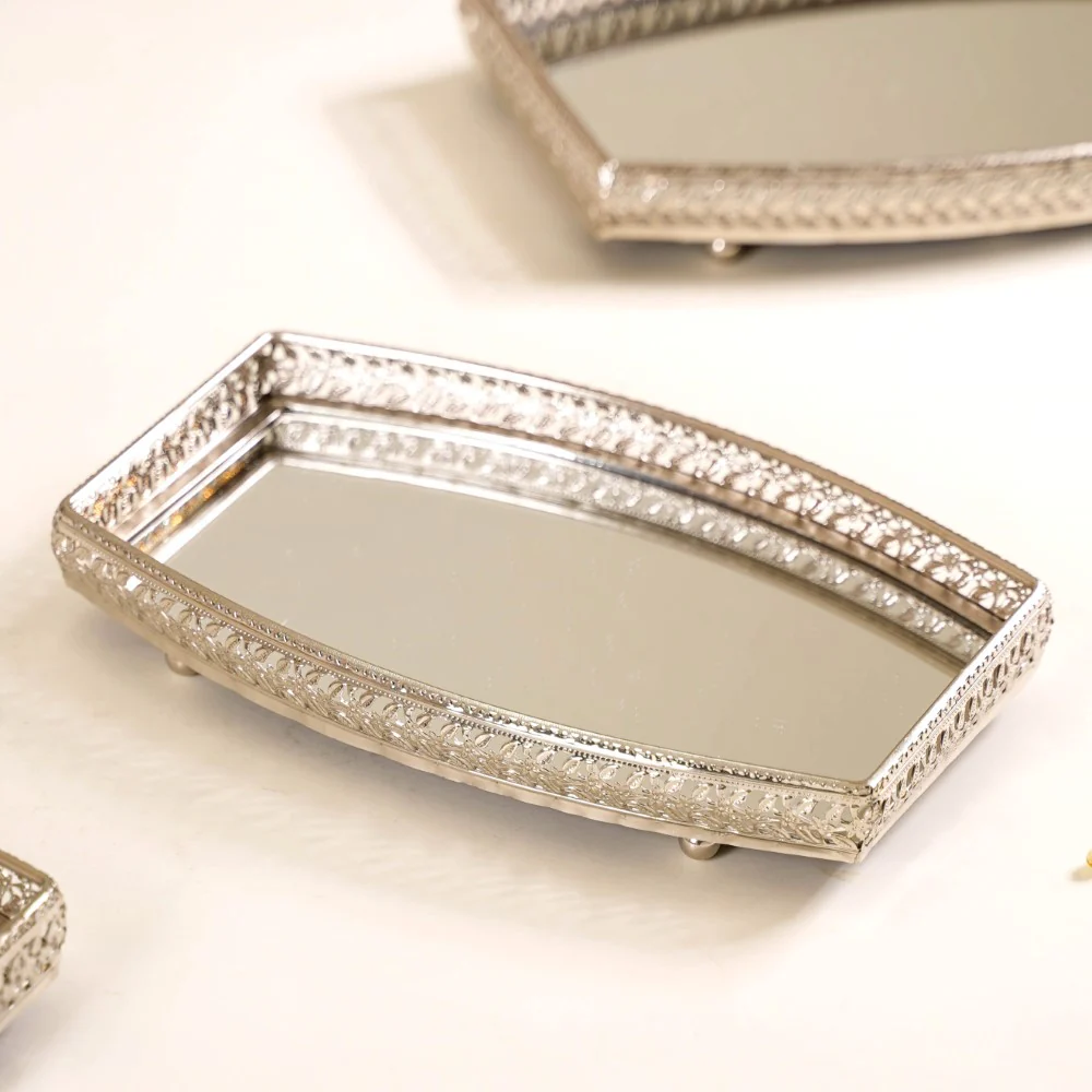Luxury Mirror Tray Silver Set Of 3 - Image 5