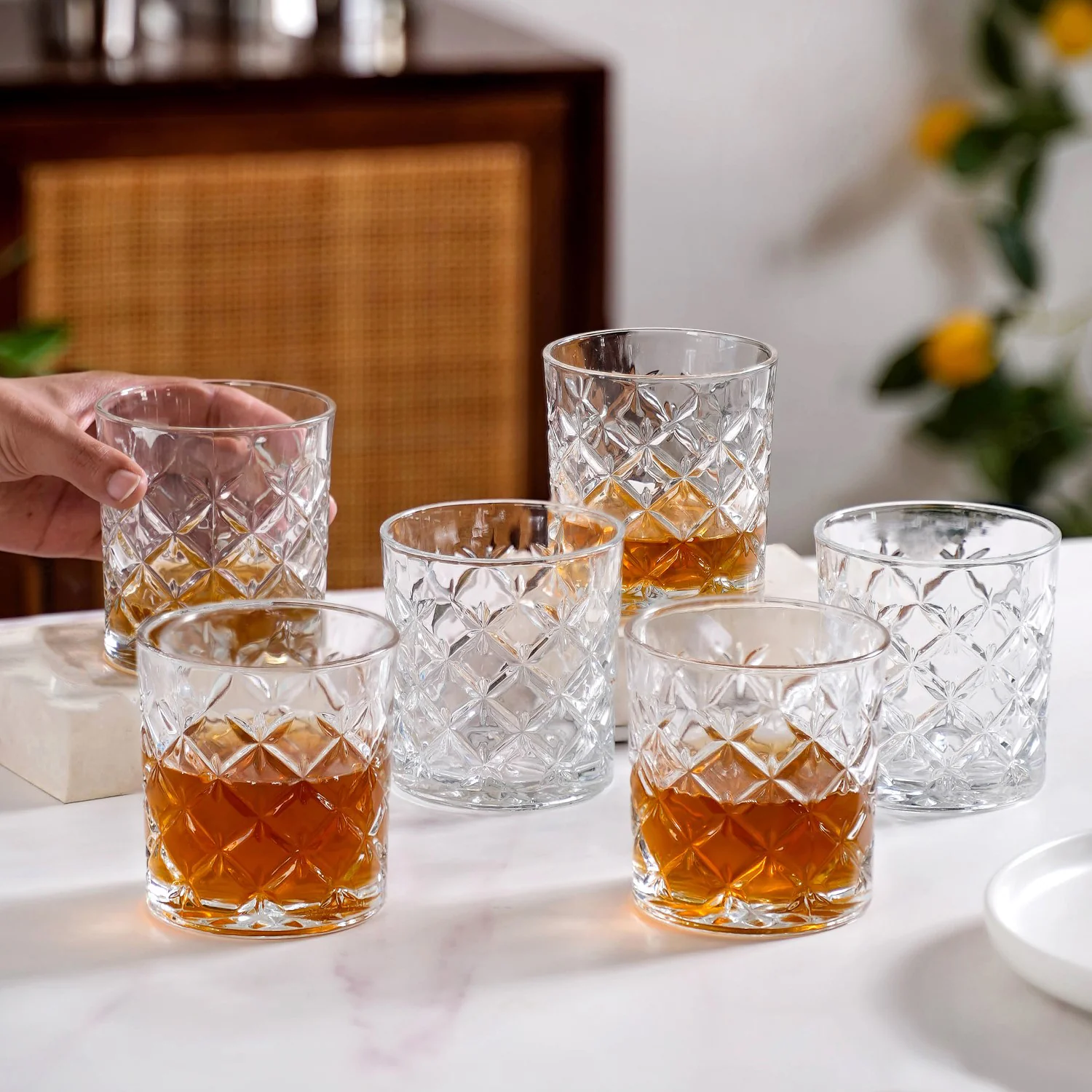 Luxury Whiskey Glass Crosshatch Pattern Set Of 6 310ml - Image 4