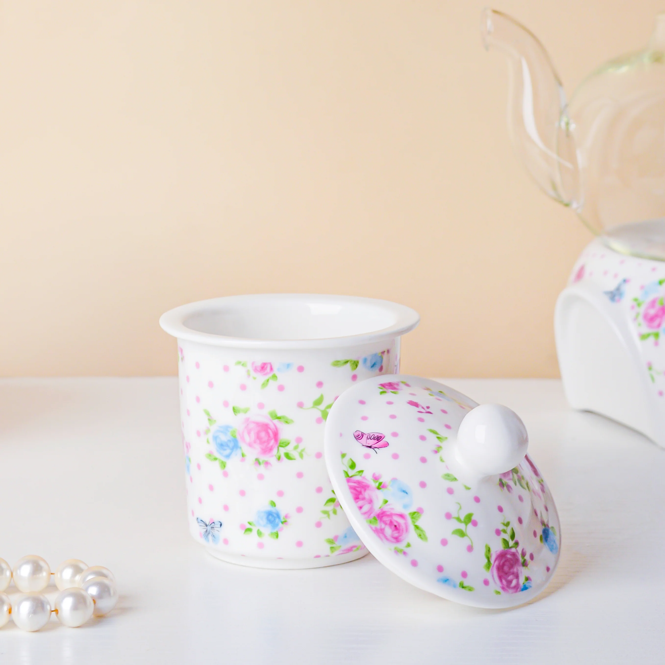 Magnolia Pink And Blue Glass Teapot With Warmer Base 700 ml - Image 7