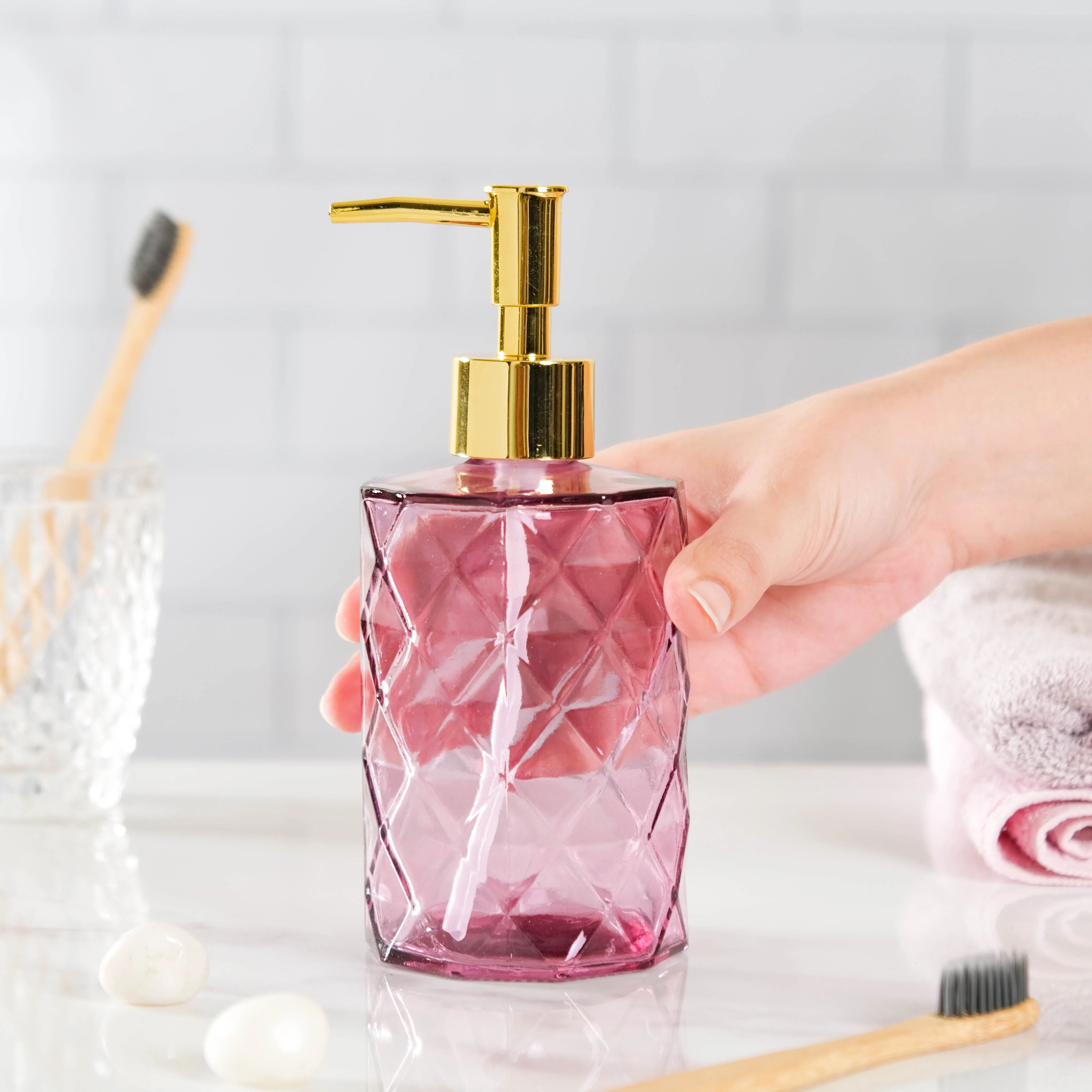 Majestic Purple Textured Glass Dispenser With Nozzle - Image 2
