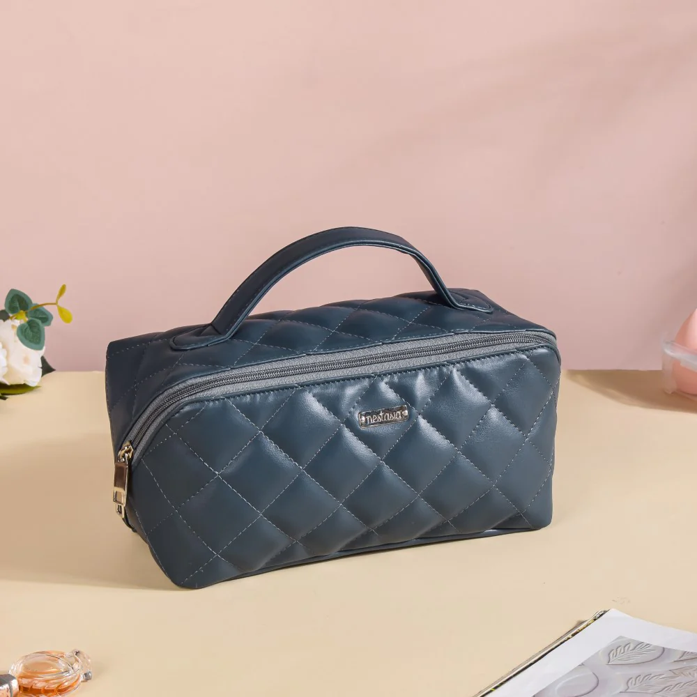 Makeup Pouch With Diagonal Side Zip Blue Grey Large - Image 14