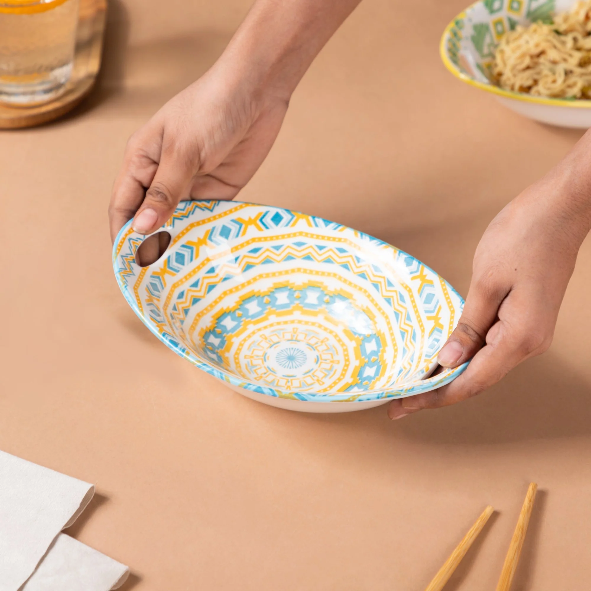 Mandala Ceramic Abstract Baking Bowl With Handle - Image 4