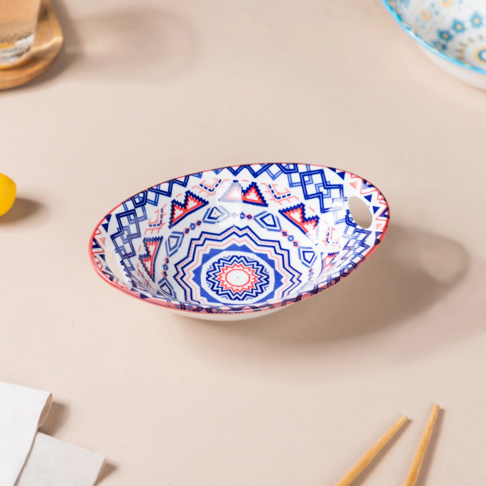 Mandala Ceramic Multicolor Baking Bowl With Handle - Image 4