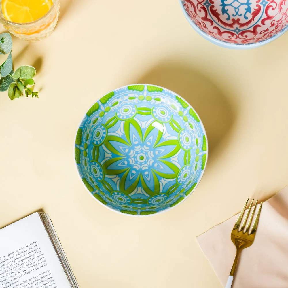 Mandala Ceramic Snack Bowl White 400ml Set Of 2 - Image 2