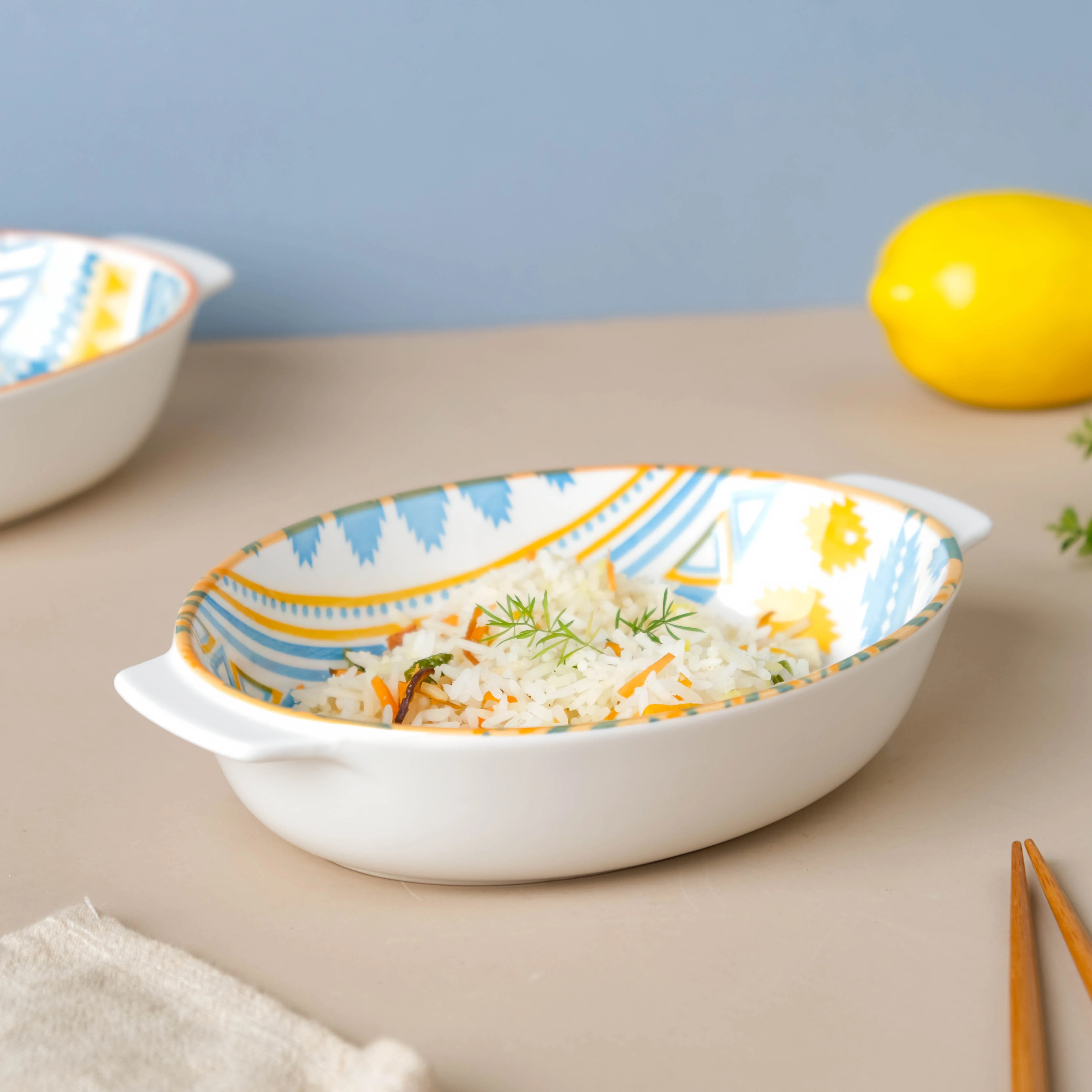 Mandala Geometric Baking Dish With Handle 9 Inch - Image 4