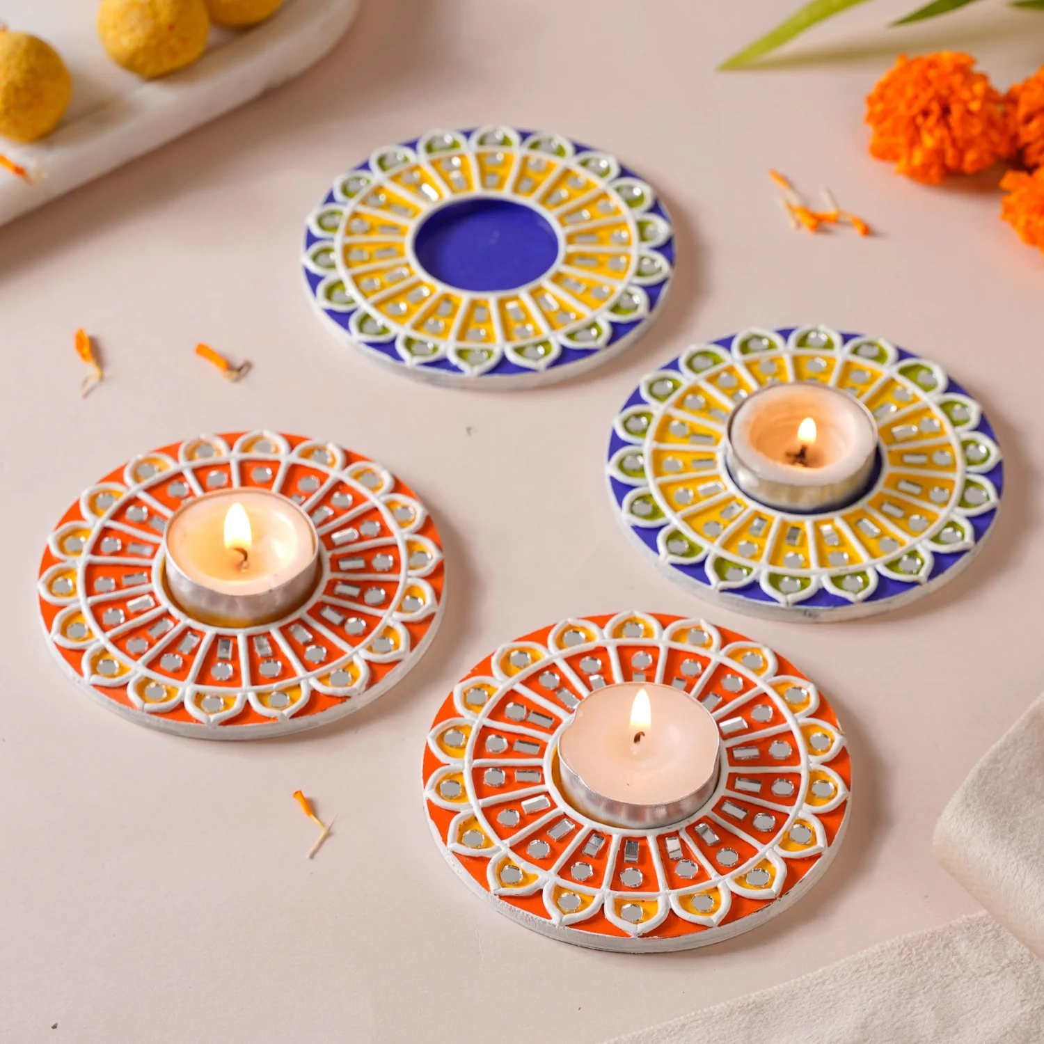 Mandala Lippan Art Tealight Candle Holder Set Of 4 - Image 10