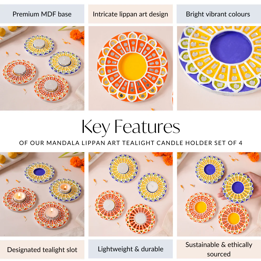 Mandala Lippan Art Tealight Candle Holder Set Of 4 - Image 5