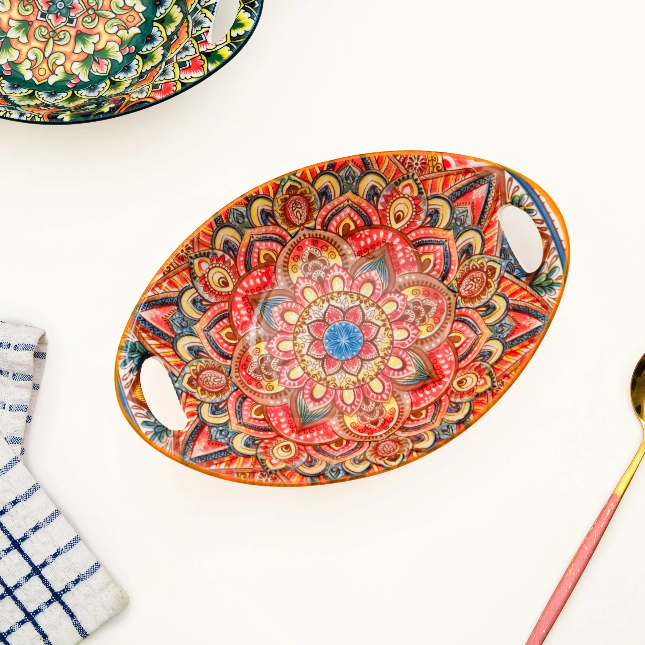 Mandala Melange Ceramic Serving Platter Orange 400ml - Image 2