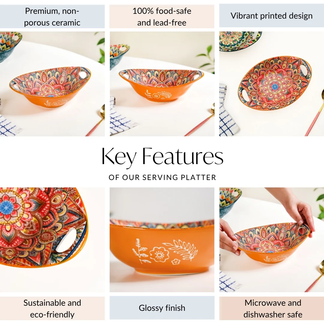Mandala Melange Ceramic Serving Platter Orange 400ml - Image 5