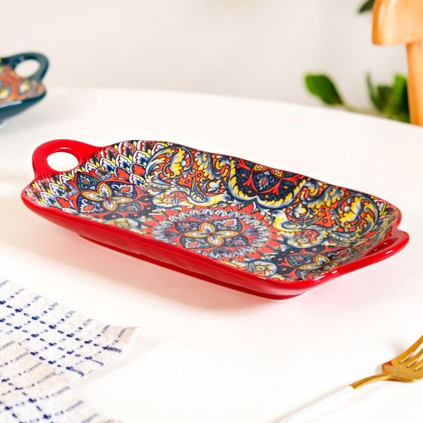 Mandala Melange Long Platter Dish Red - Image 8