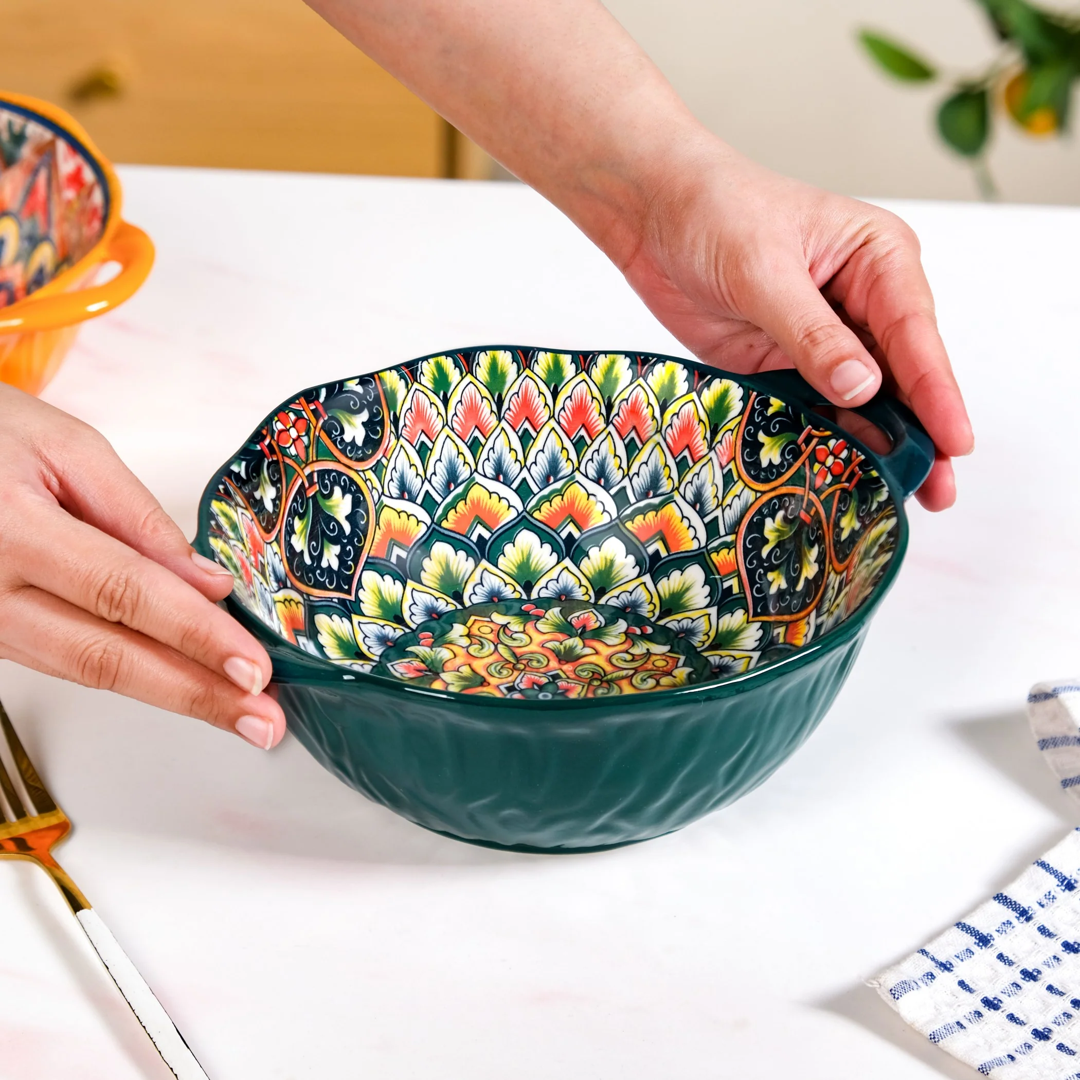 Mandala Melange Serving Bowl Green 1500ml - Image 3