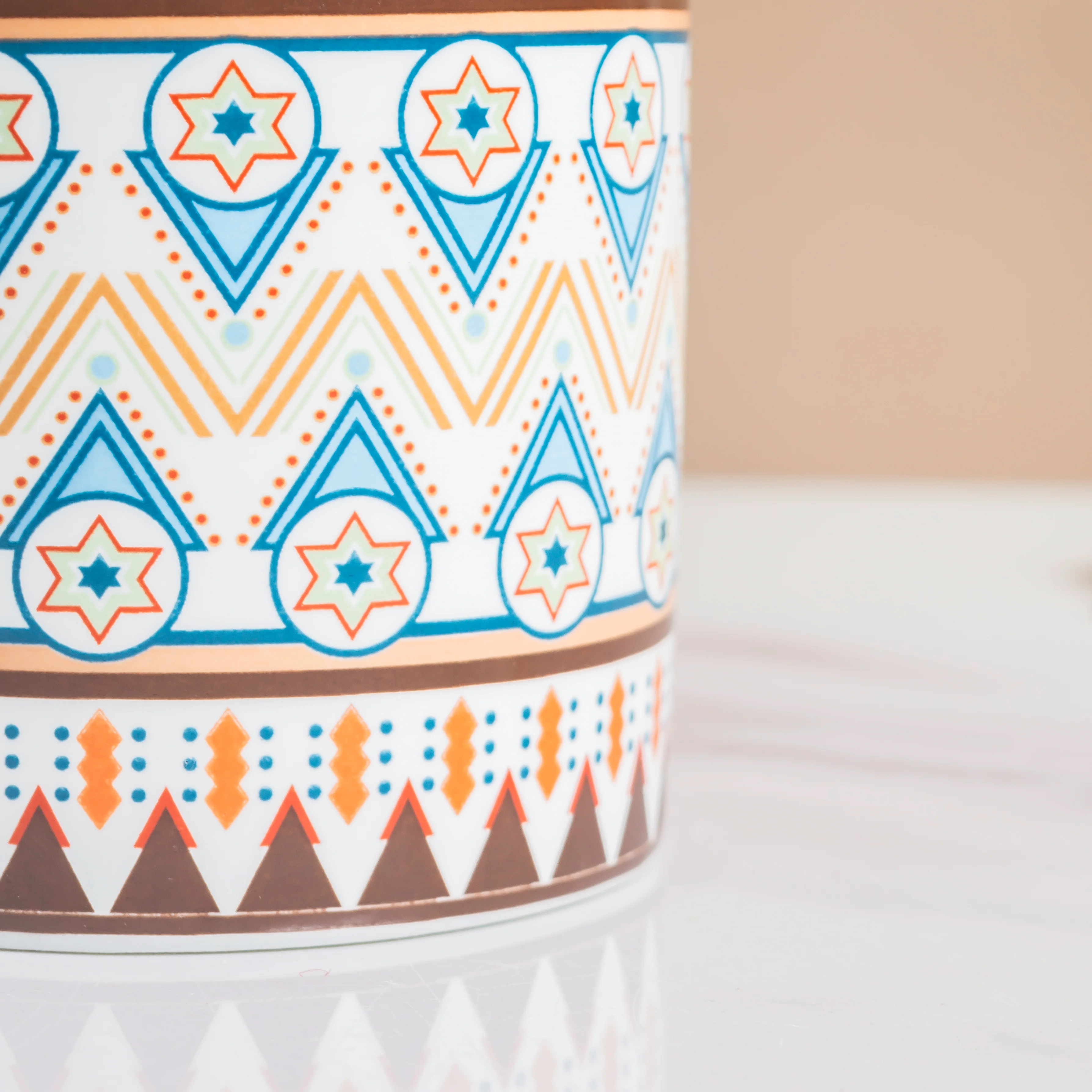 Mandala Print Ceramic Planter Blue With Wooden Coaster - Image 8