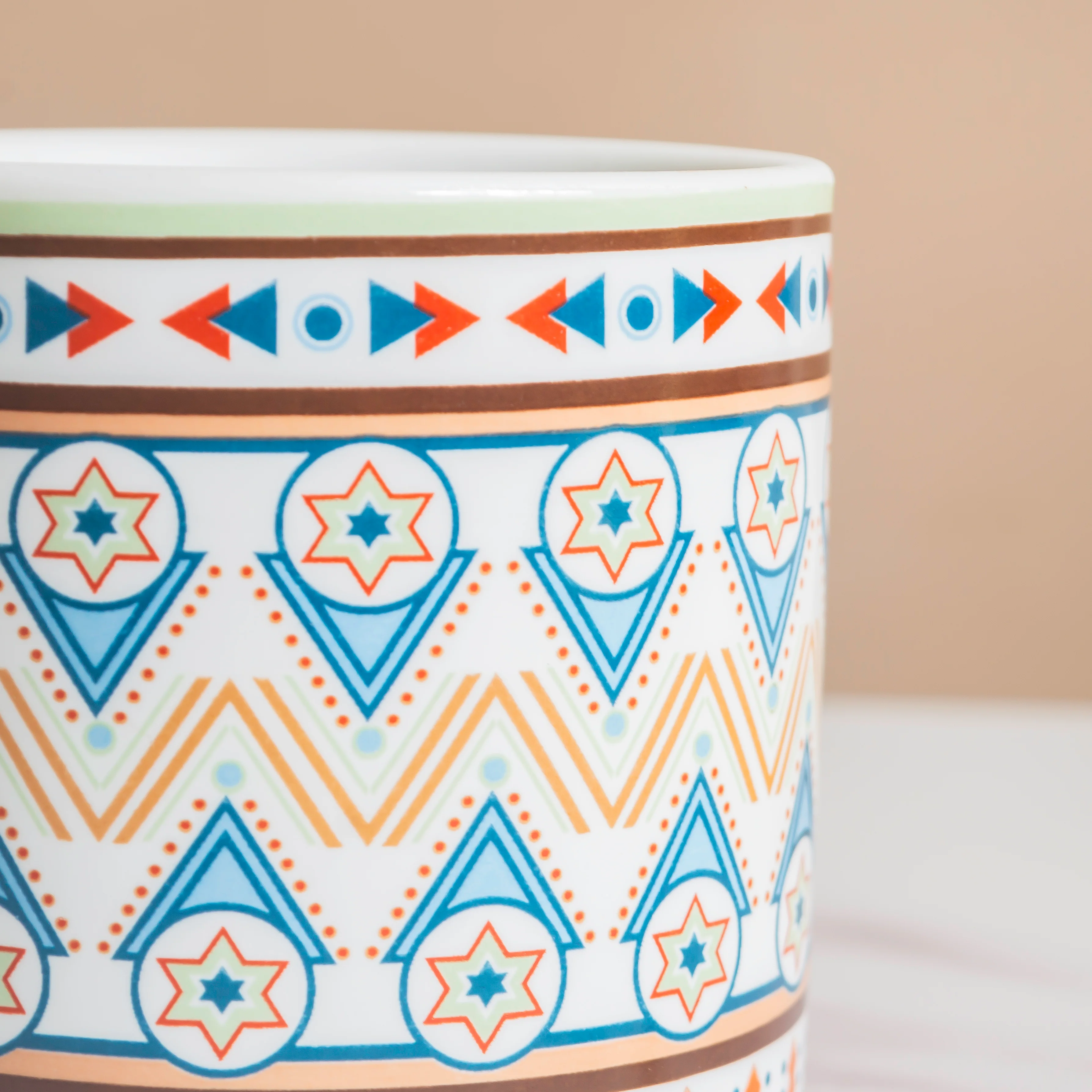 Mandala Print Ceramic Planter Blue With Wooden Coaster - Image 9