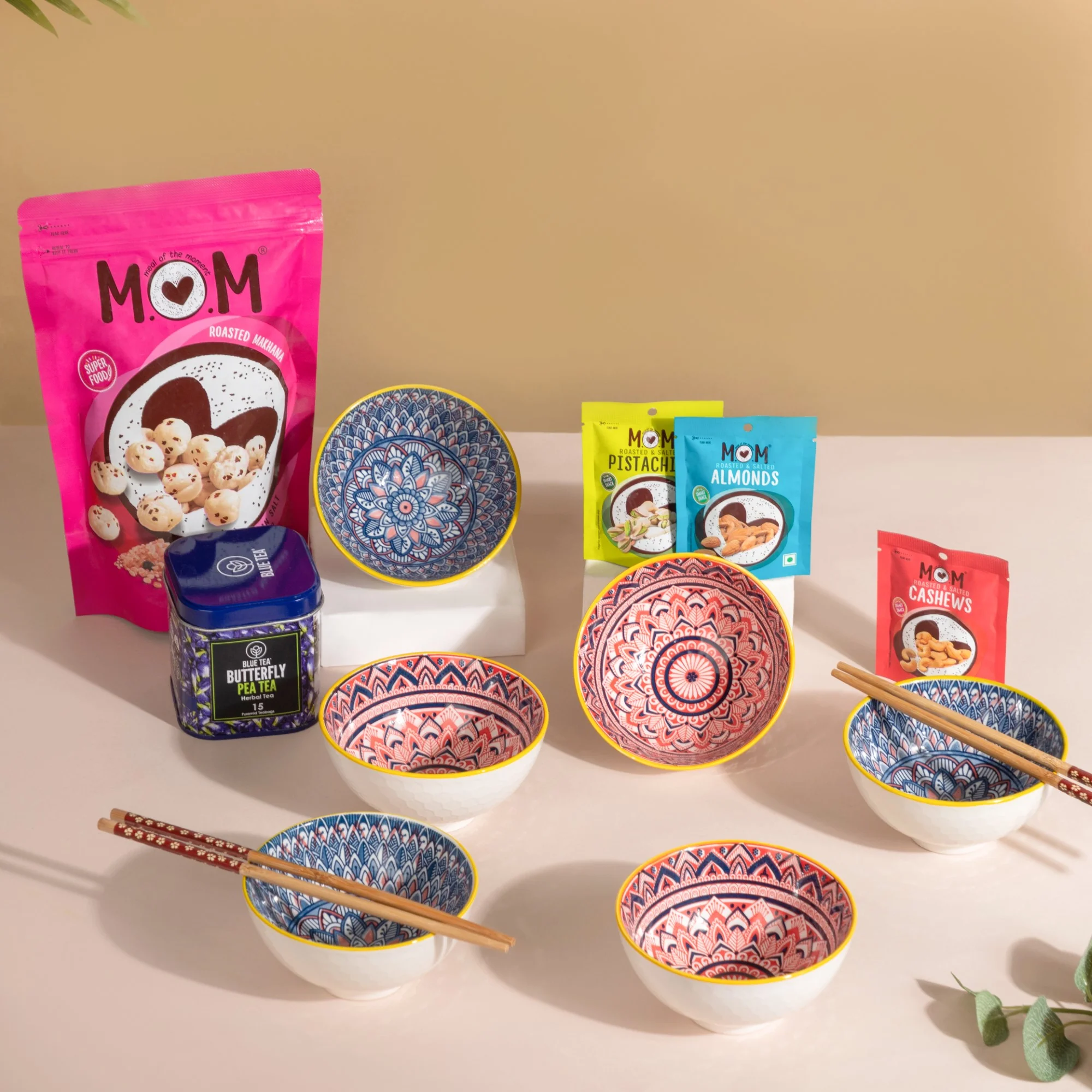 Mandala Snack Bowls And Chopsticks Gift Hamper Set of 6 - Image 2