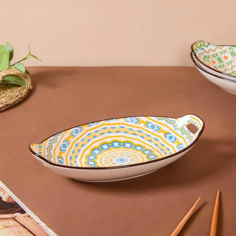 Mandala Spiral Ceramic Baking Plate With Handle