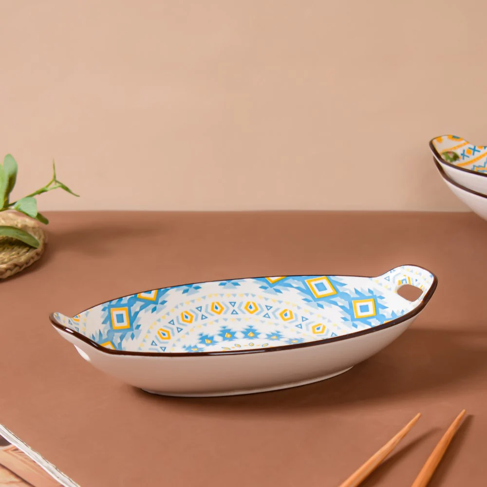 Mandala Yellow Diamond Ceramic Baking Plate With Handle - Image 5