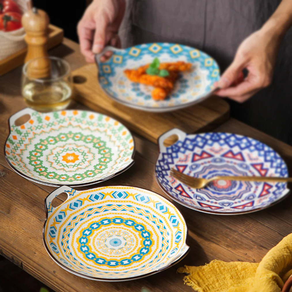 Mandala Yellow Spirals Round Baking Plate With Handle - Image 5