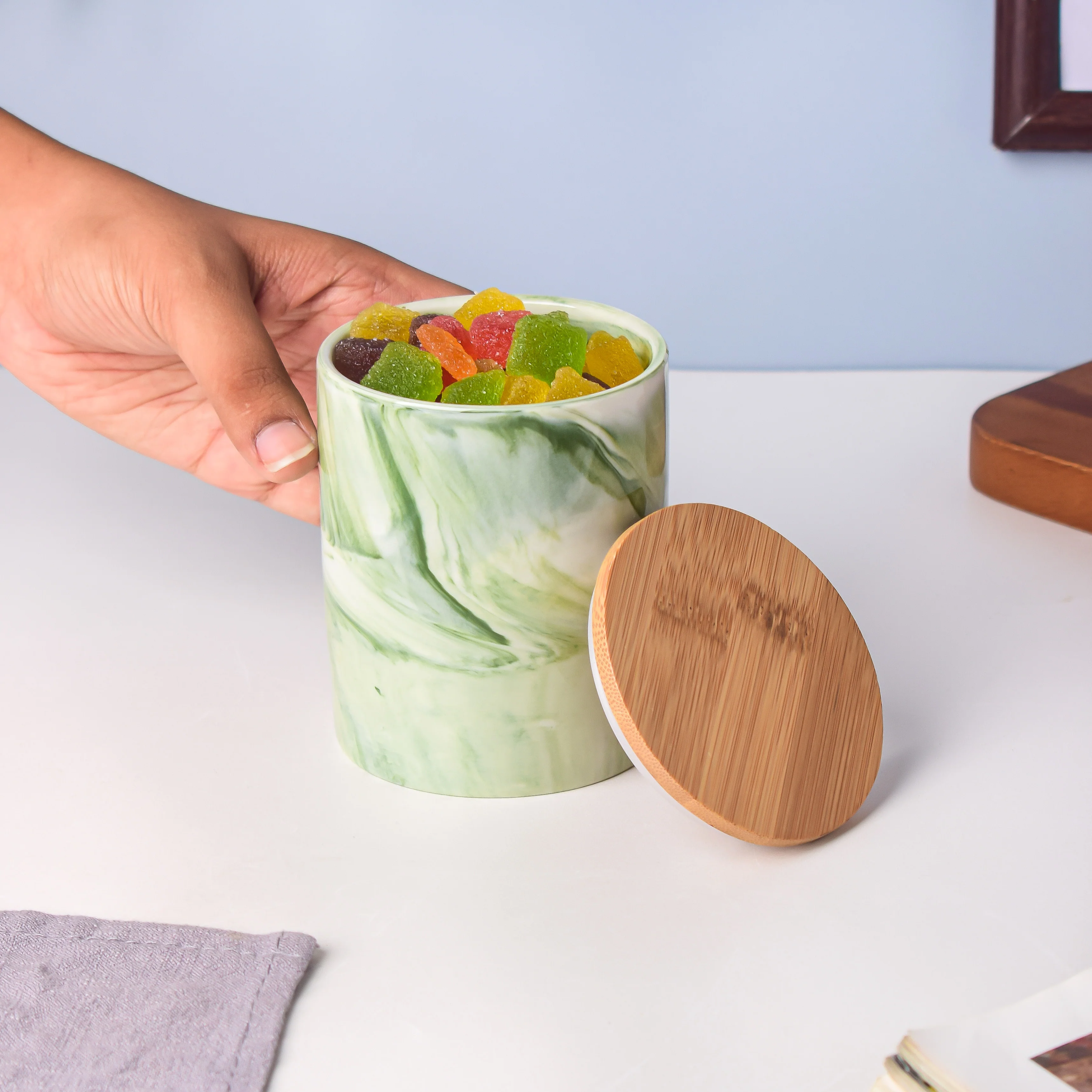 Marble Green Jar with Lid - Image 2
