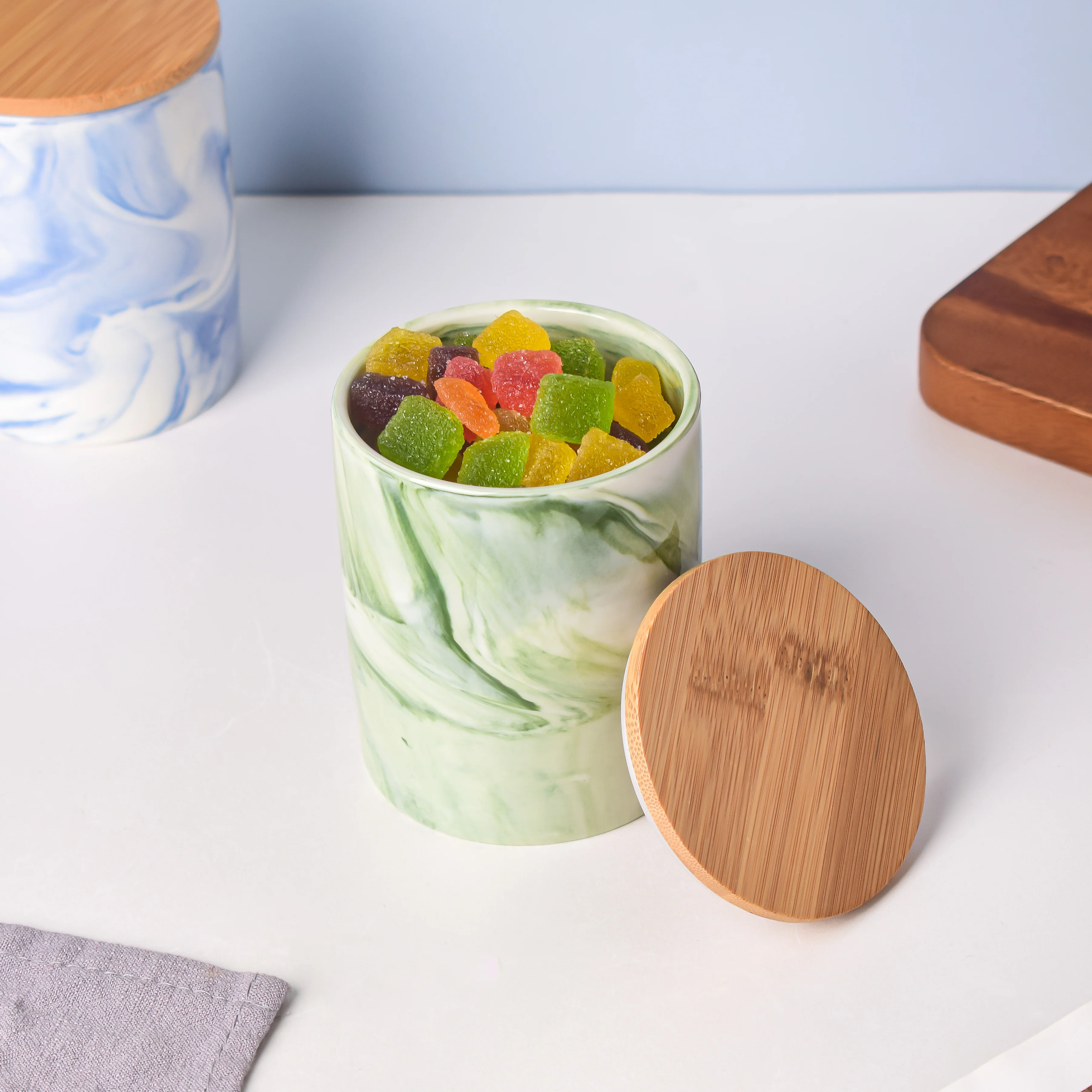 Marble Green Jar with Lid - Image 3