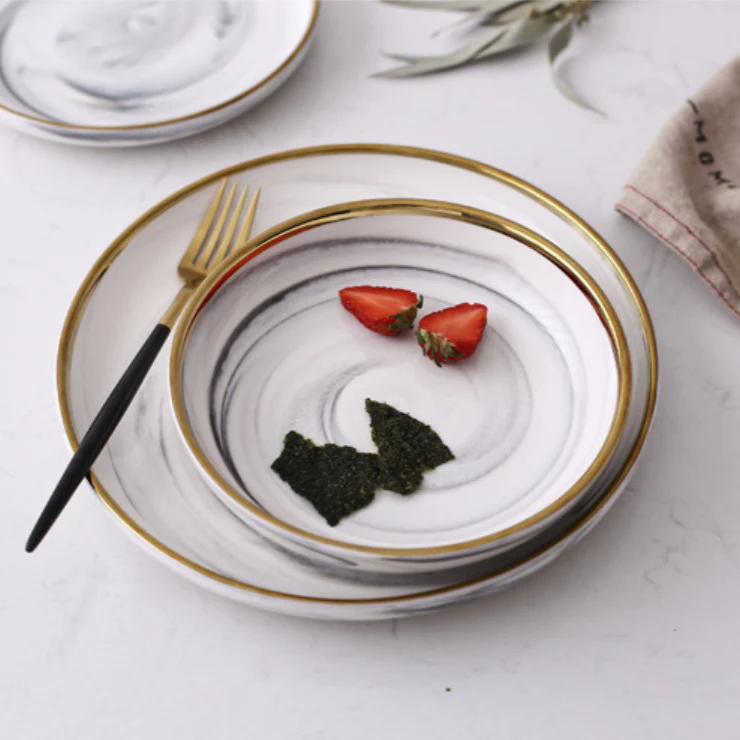 Marble Patterned Ceramic Dinner Plate Grey 10 Inch - Image 3