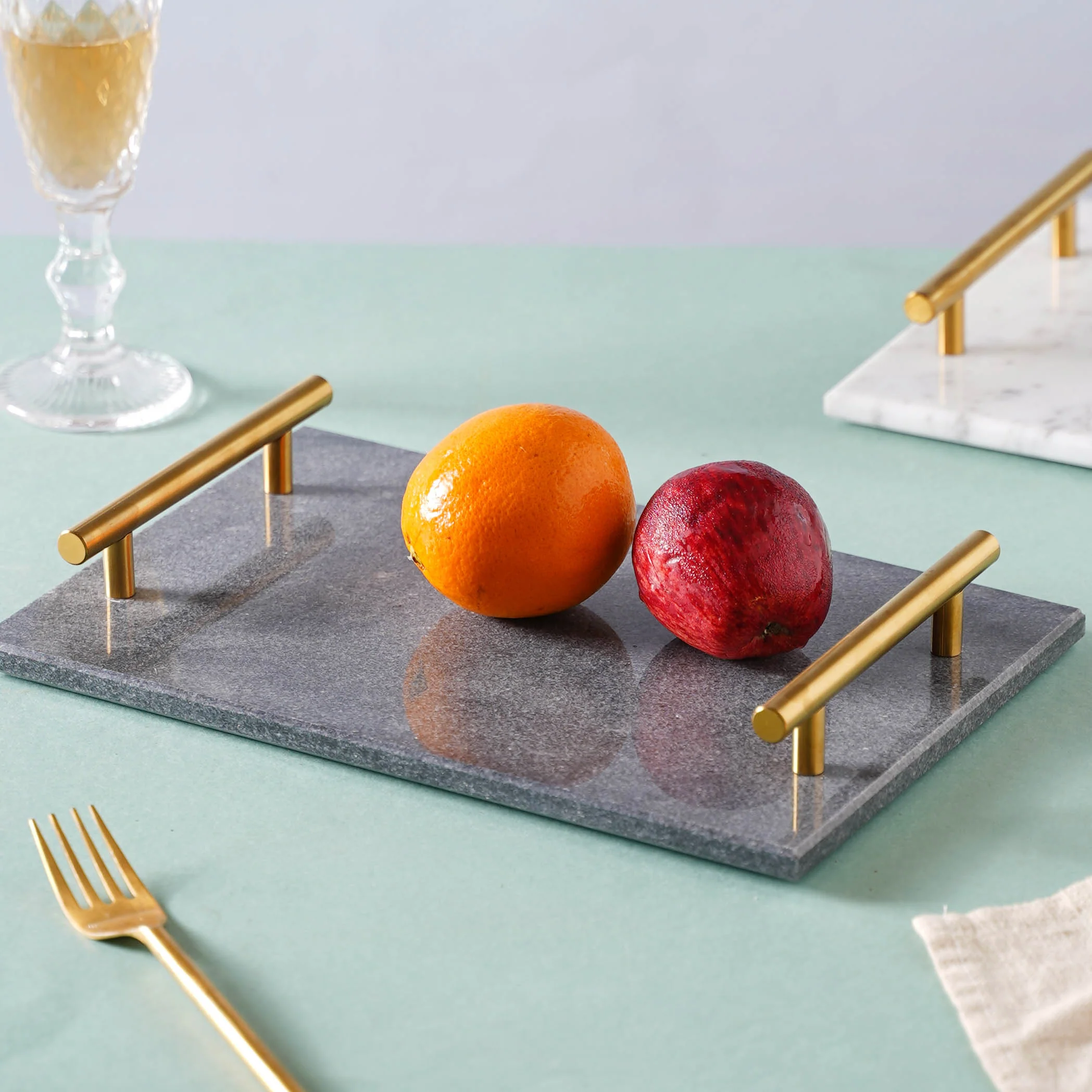 Marble Platter With Gold Handle - Image 7